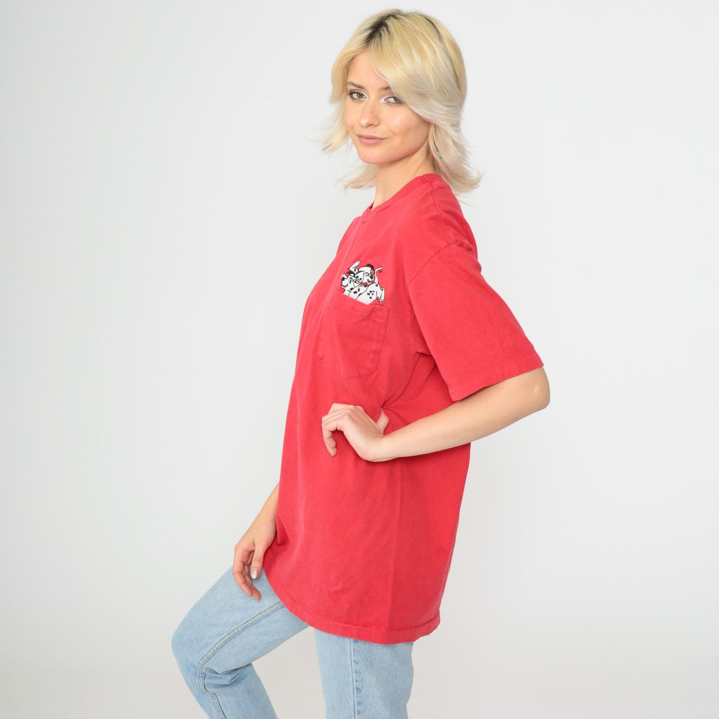 90s Disney Store 101 Dalmatians Red Graphic T-Shirt Pocket Tee Medium