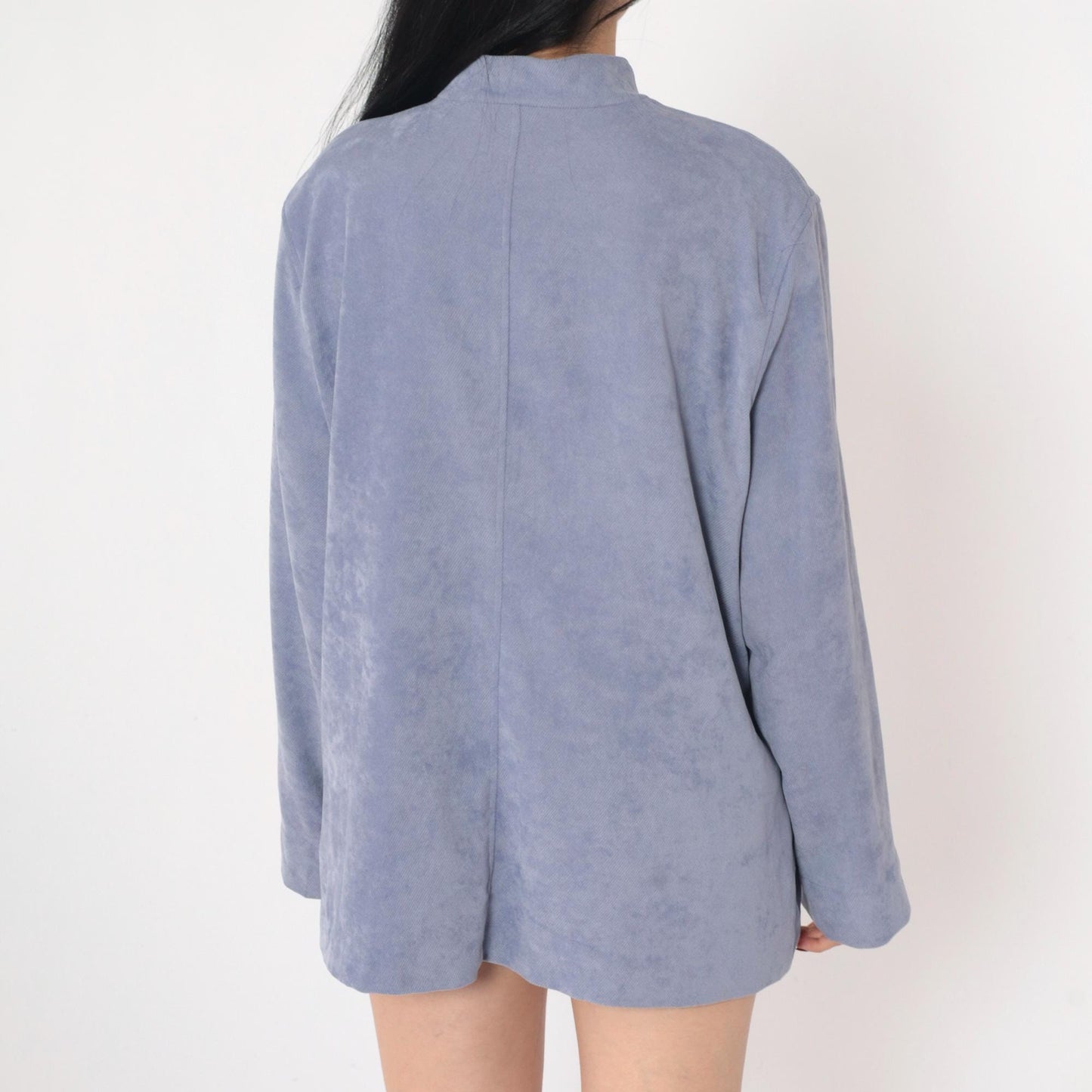 90s Blue Mottled Ribbed Jacket Stand Collar Button-Up Shacket Extra Large