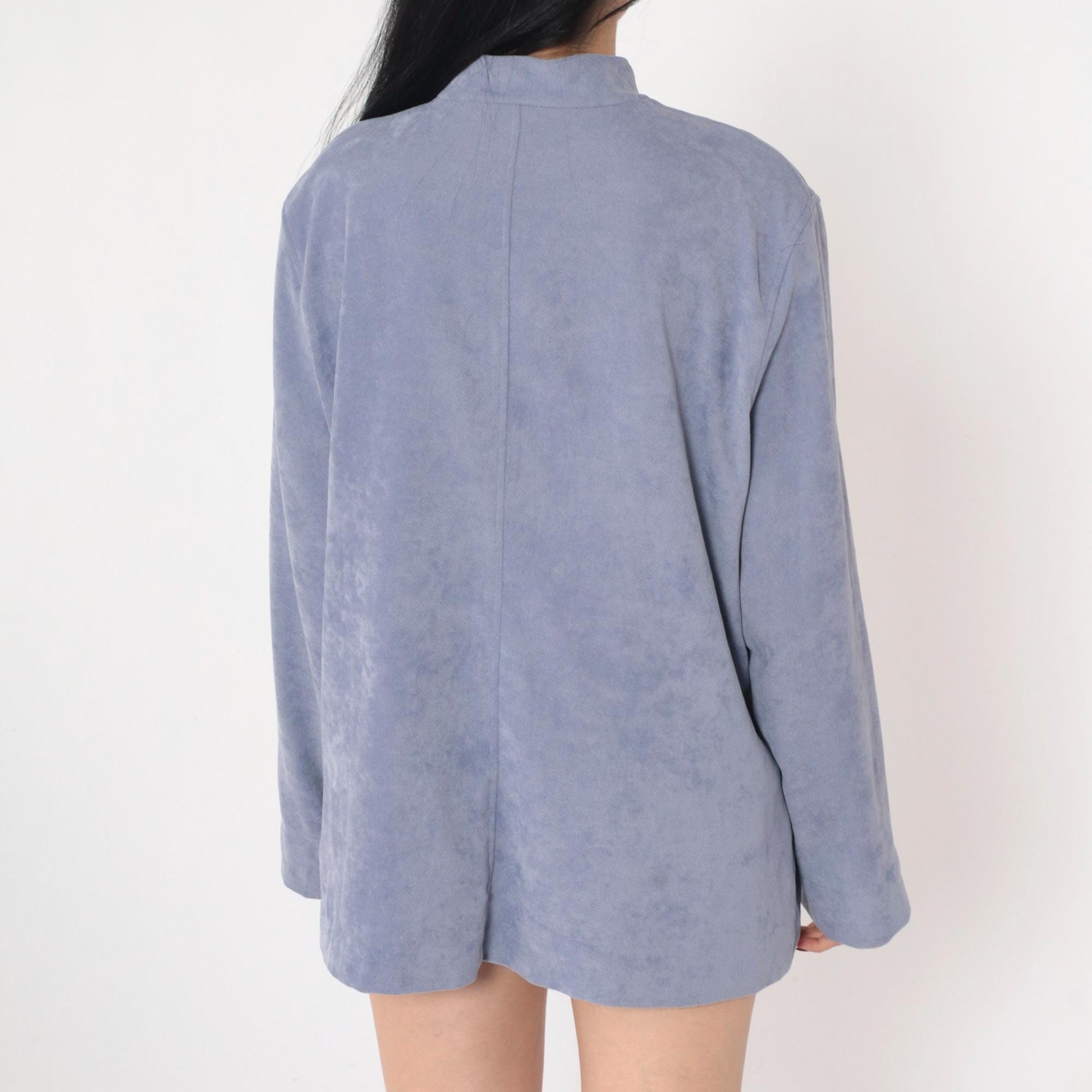 90s Blue Mottled Ribbed Jacket Stand Collar Button-Up Shacket Extra Large