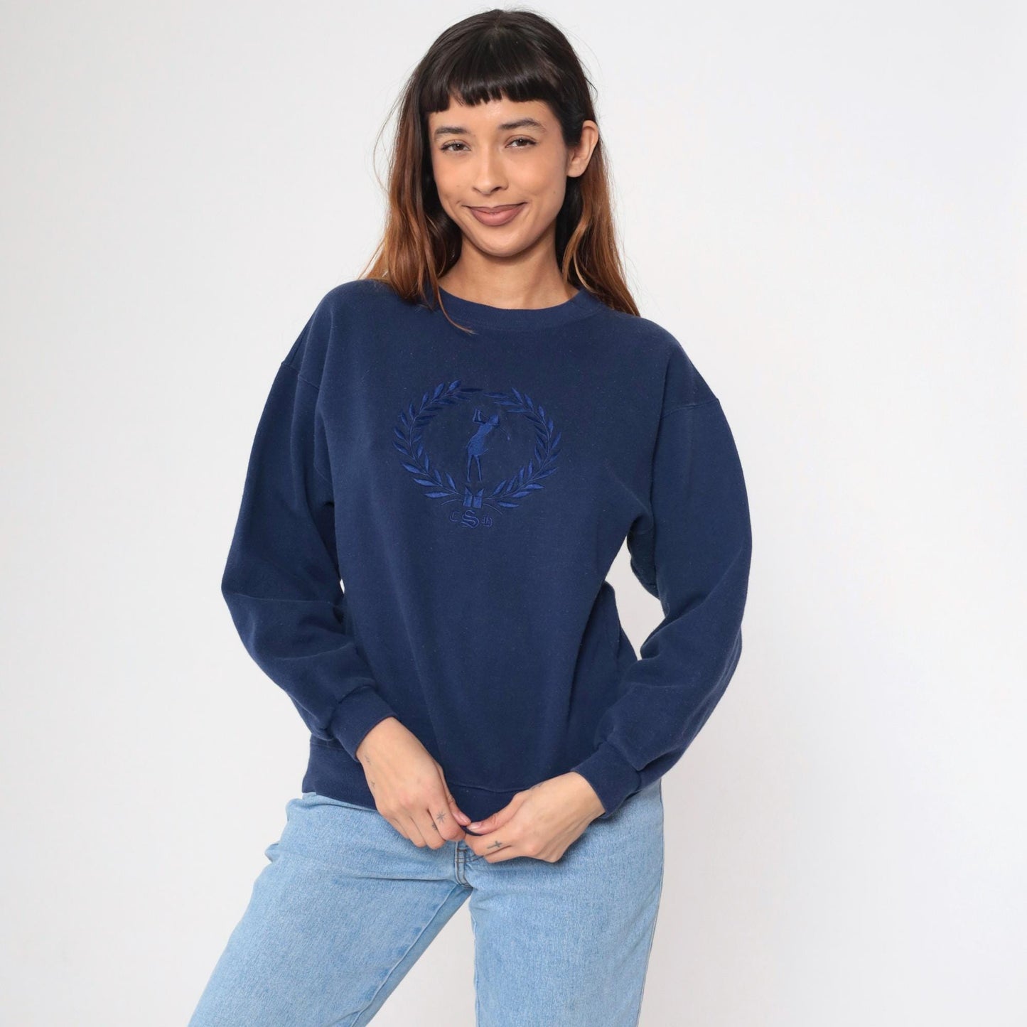 90s Sir Christopher Hatton Golf Sweatshirt Navy Embroidered Crest Medium