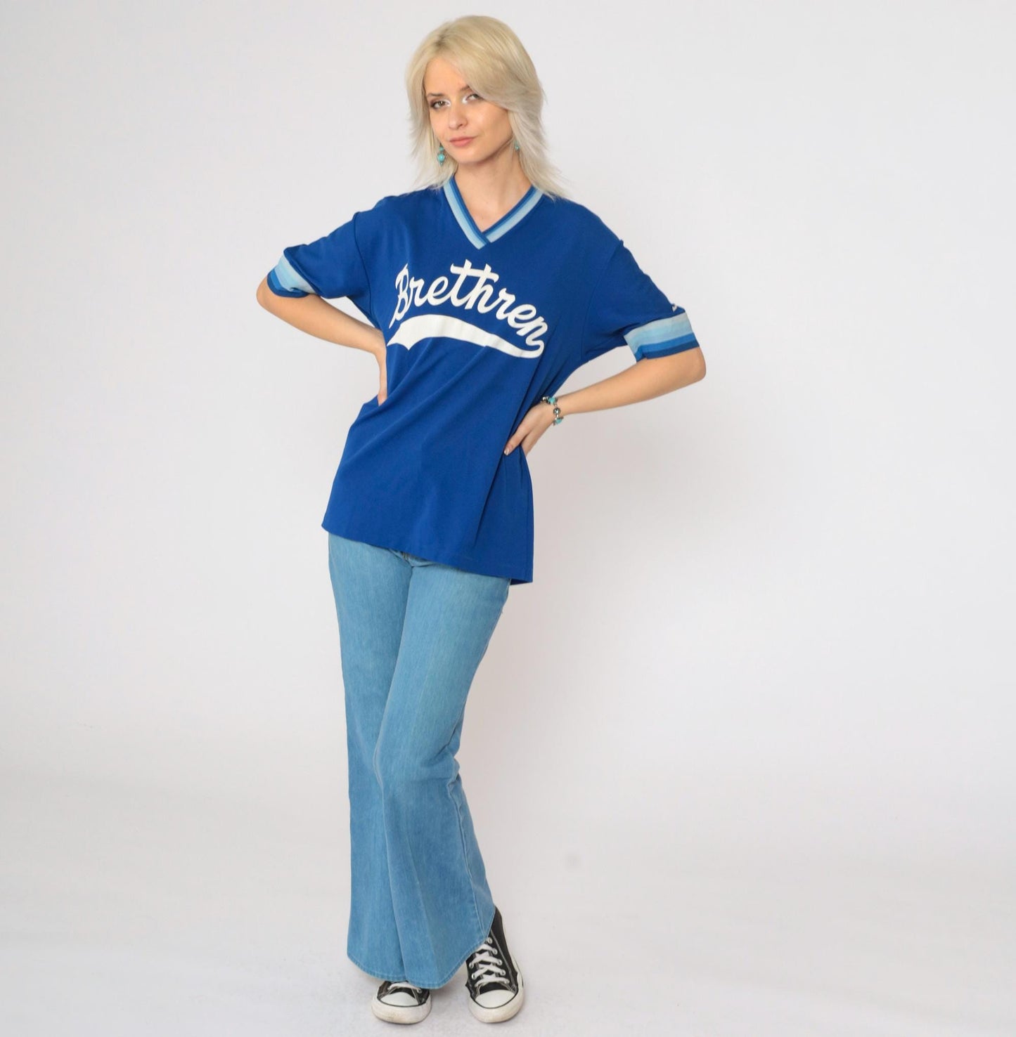 80s Swingster Brethren Baseball Jersey Royal Blue Ringer V-Neck #41 Medium