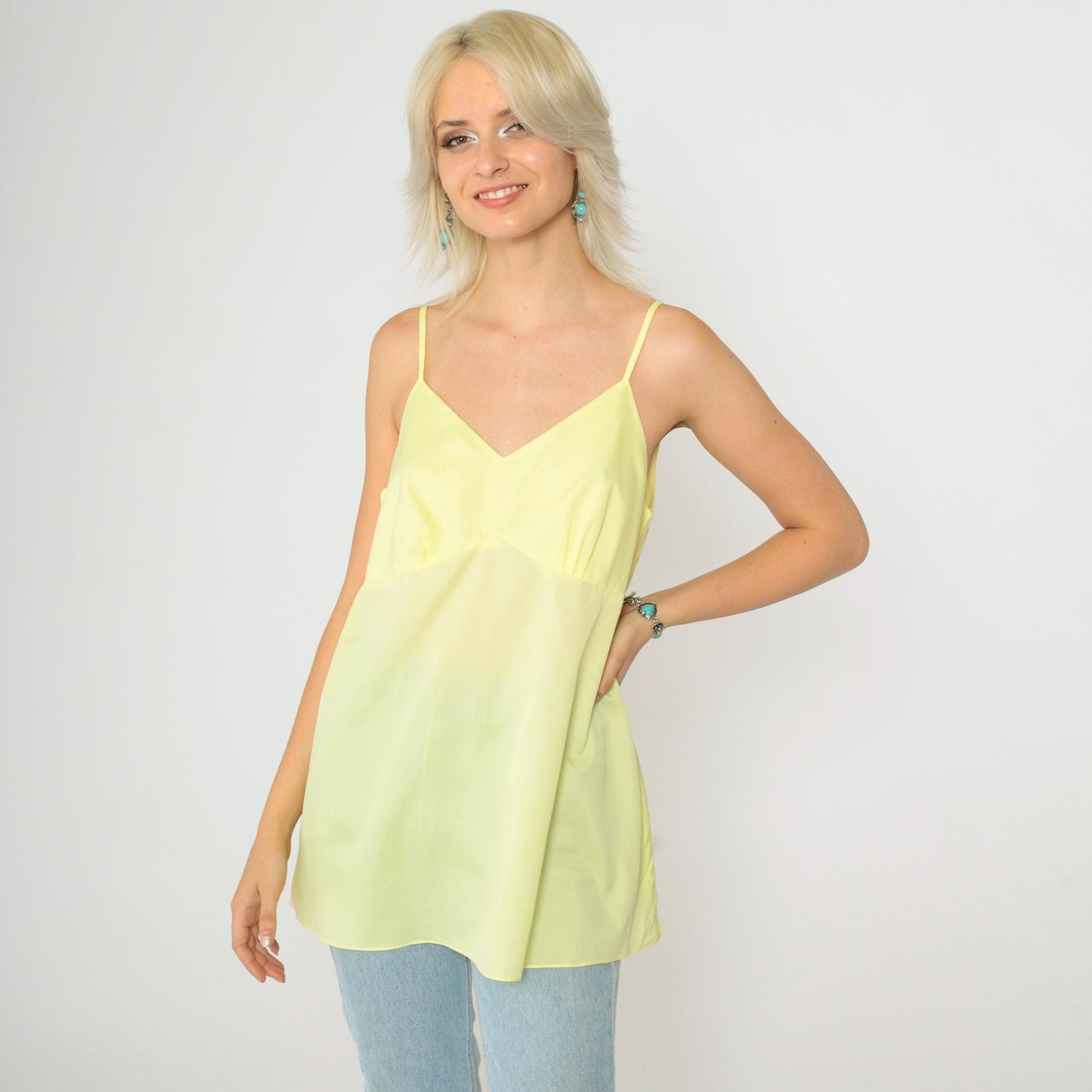 00s Yellow Babydoll Tank Top Spaghetti Strap Empire Waist Medium