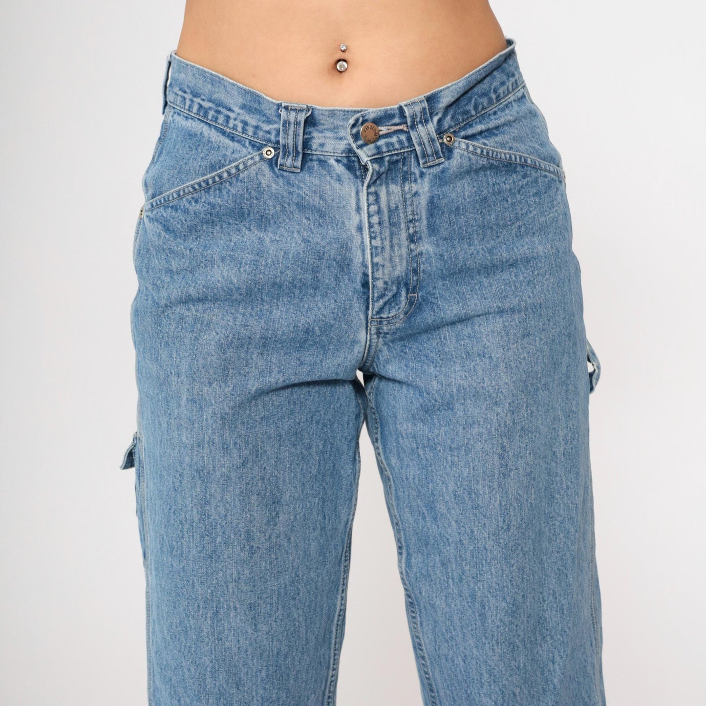 90s Riveted by Lee Capri Jeans Hammer Loop Straight Leg Blue Denim Medium 8