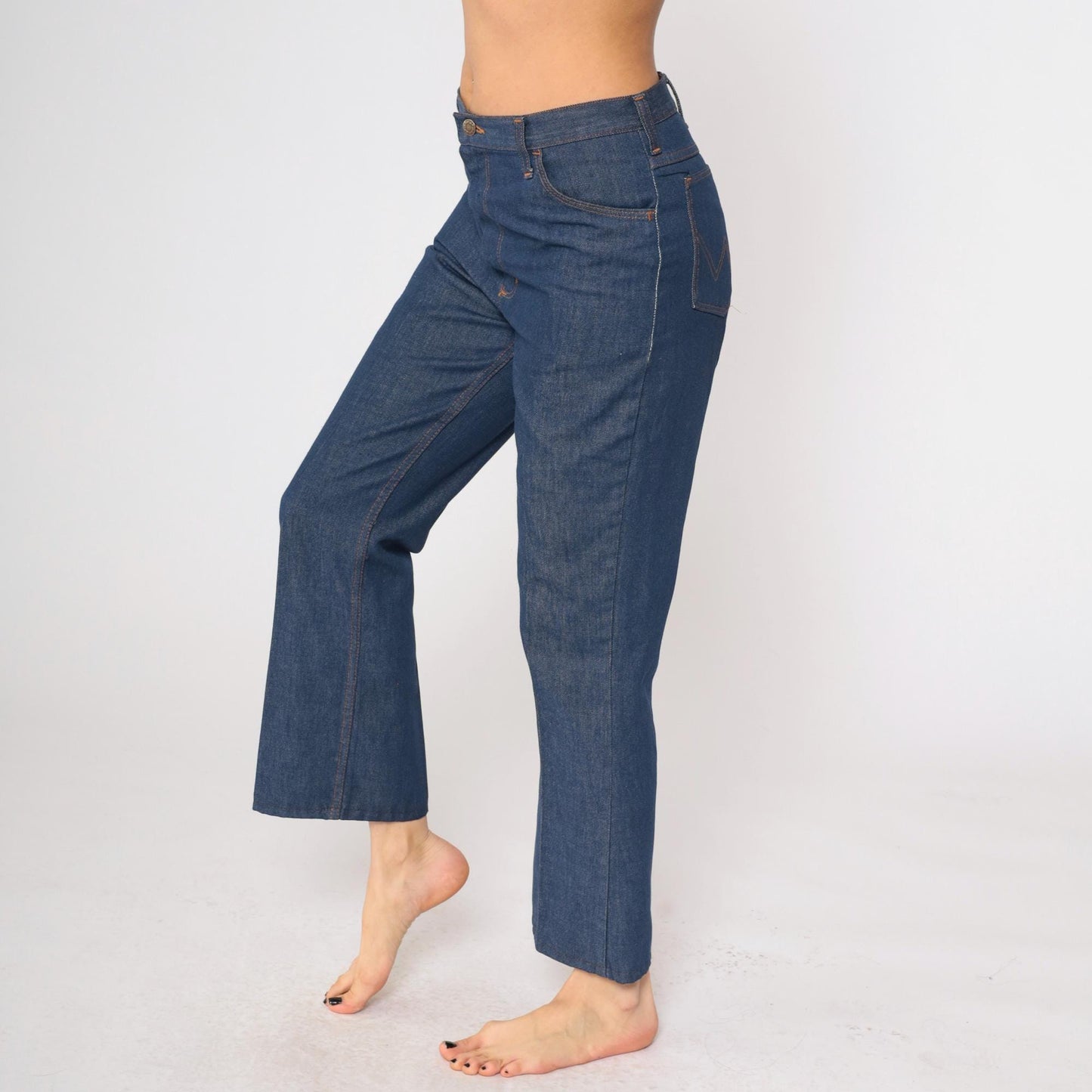 70s Wrangler Flare Jeans High Waist Dark Blue Denim Men's 32x36