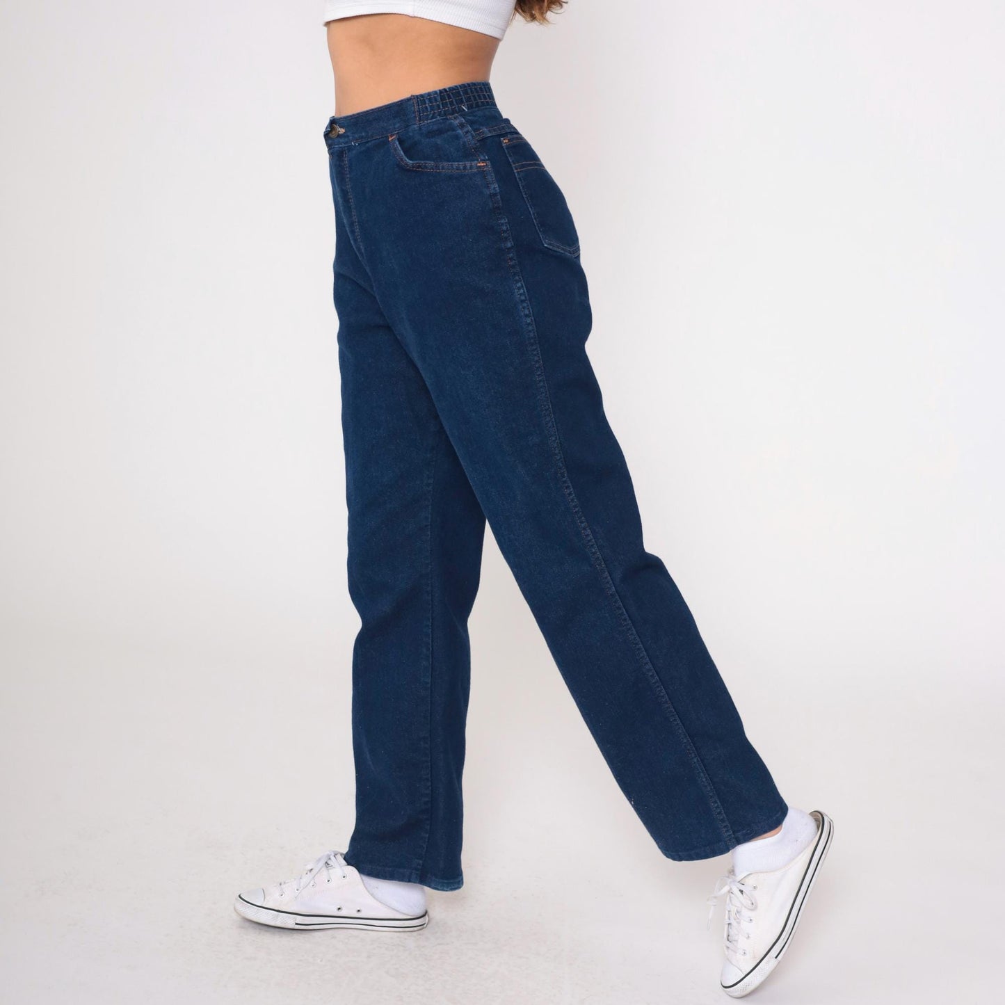 80s Wrangler Dark Blue Straight Leg High Waist Jeans Medium Large