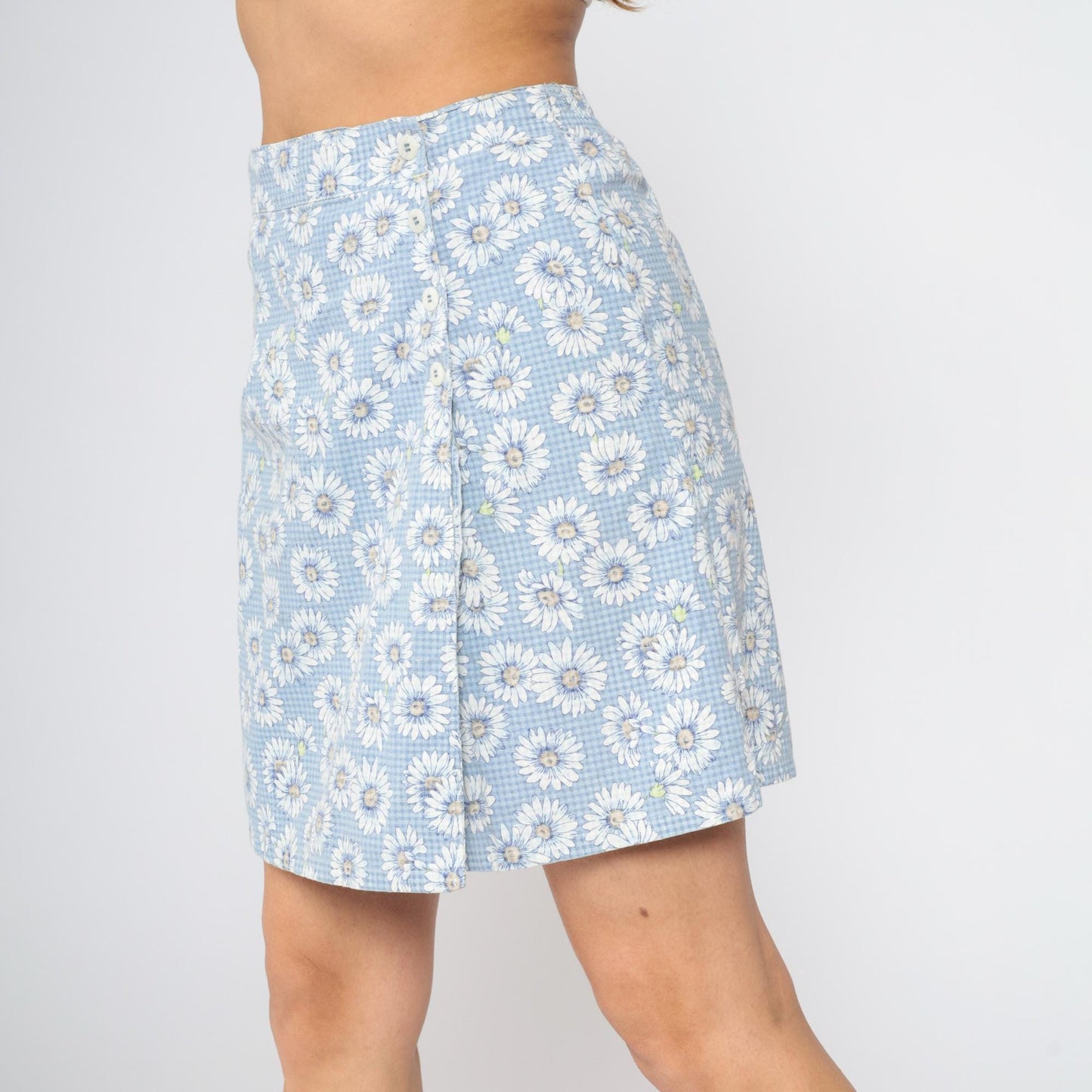 90s Paquette Byer California Floral Gingham Skort Baby Blue High Waist Mini Medium