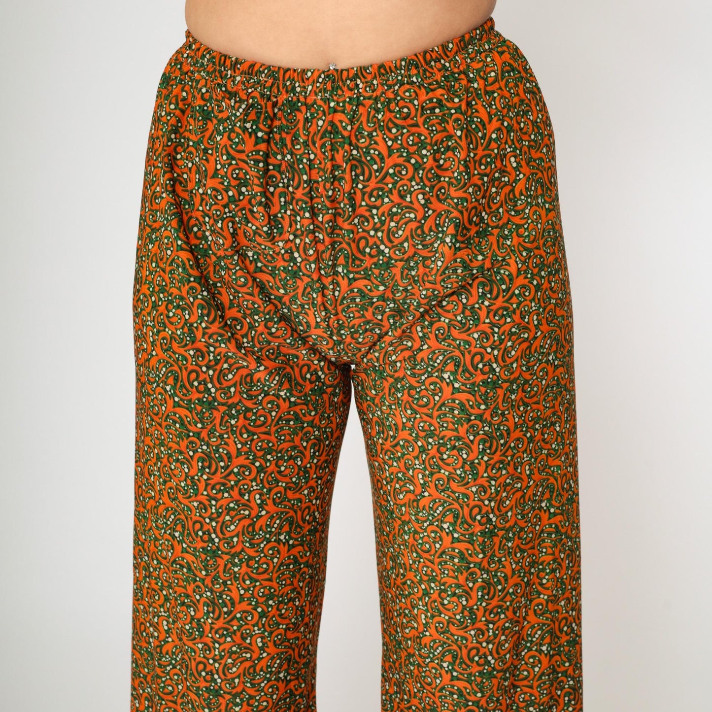 Y2K Orange Green Baroque Swirl Wide Leg Cropped Trousers Extra Small XS