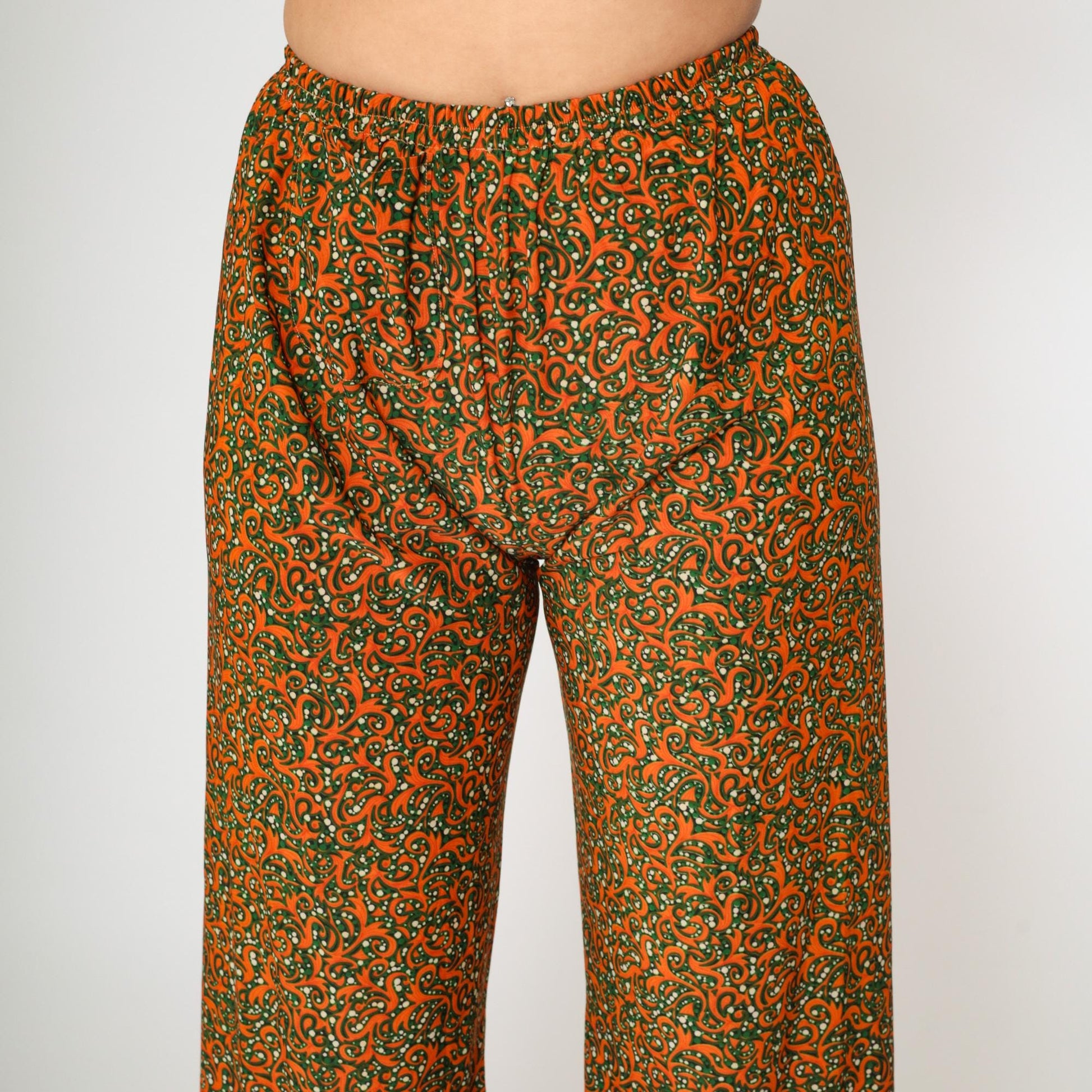 Y2K Orange Green Baroque Swirl Wide Leg Cropped Trousers Extra Small XS