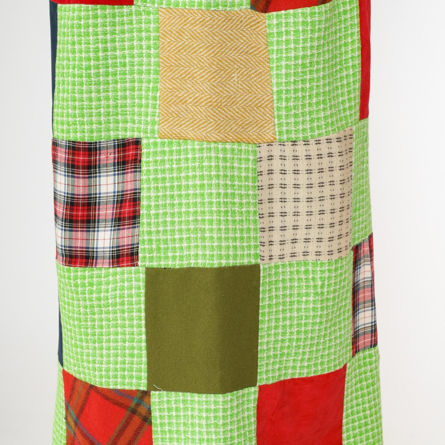 1970s Patchwork Plaid Maxi Skirt Lime Green Checkered Small