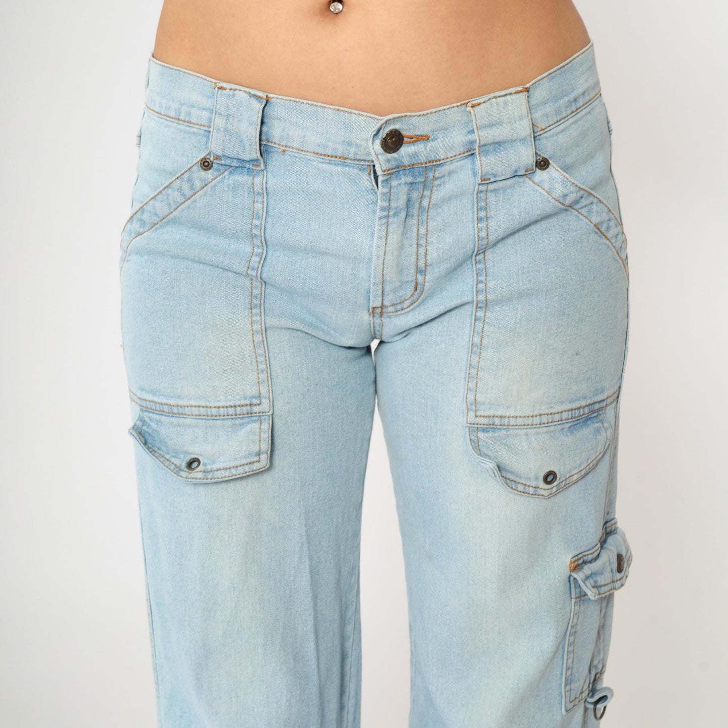 00s XOXO Cargo Jeans Light Blue Low Rise Straight Leg Small 5/6