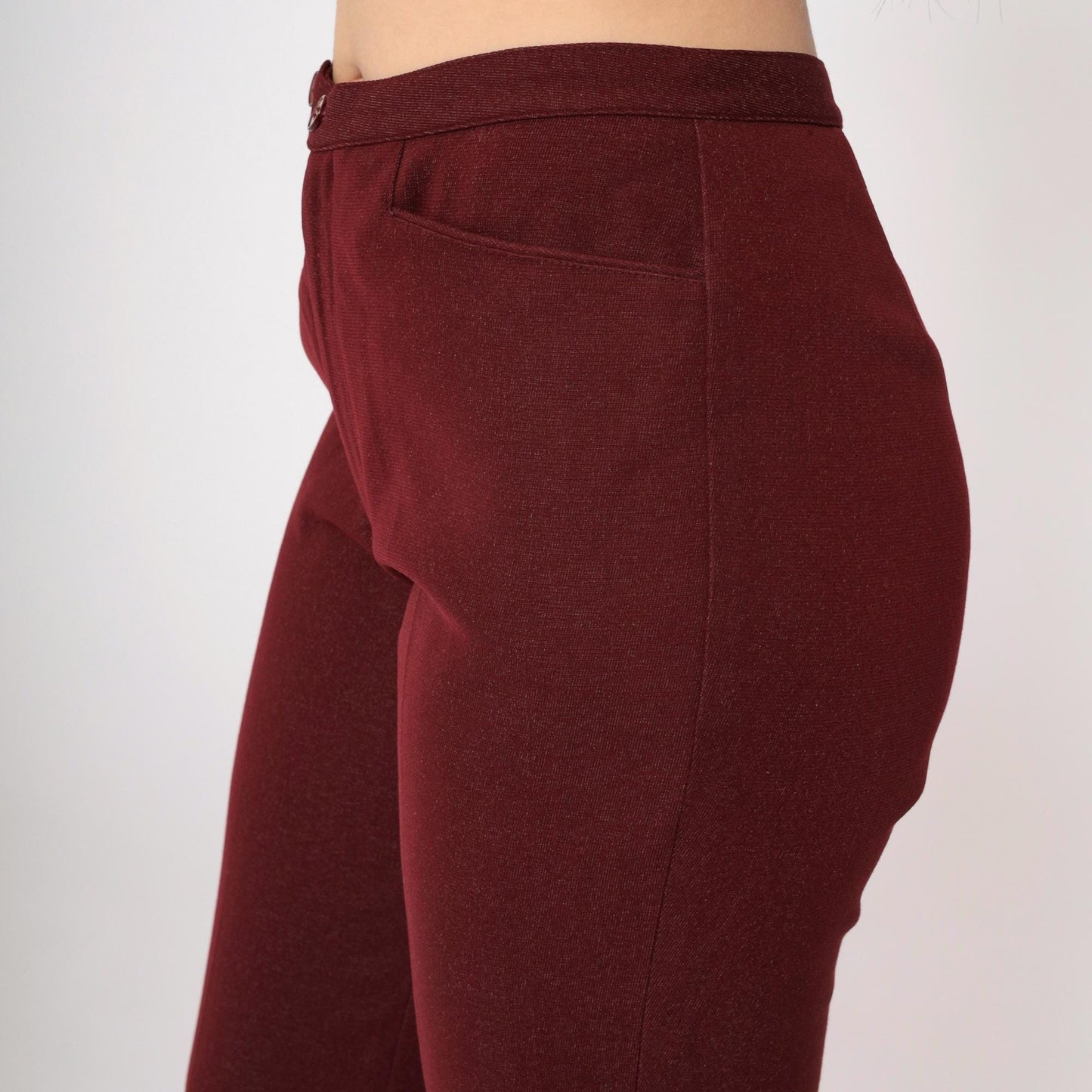 70s Burgundy Bell Bottom Pants High Waist Flared Leg Side Slits Small