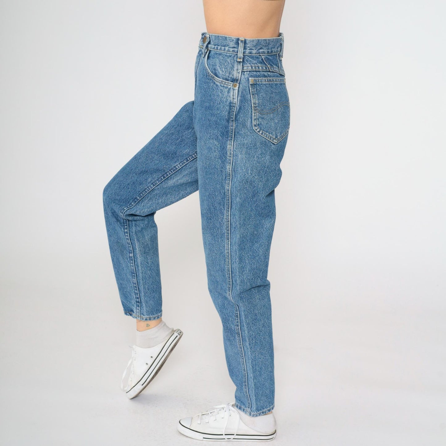 80s Lee High Waist Tapered Jeans Blue Denim Size 6