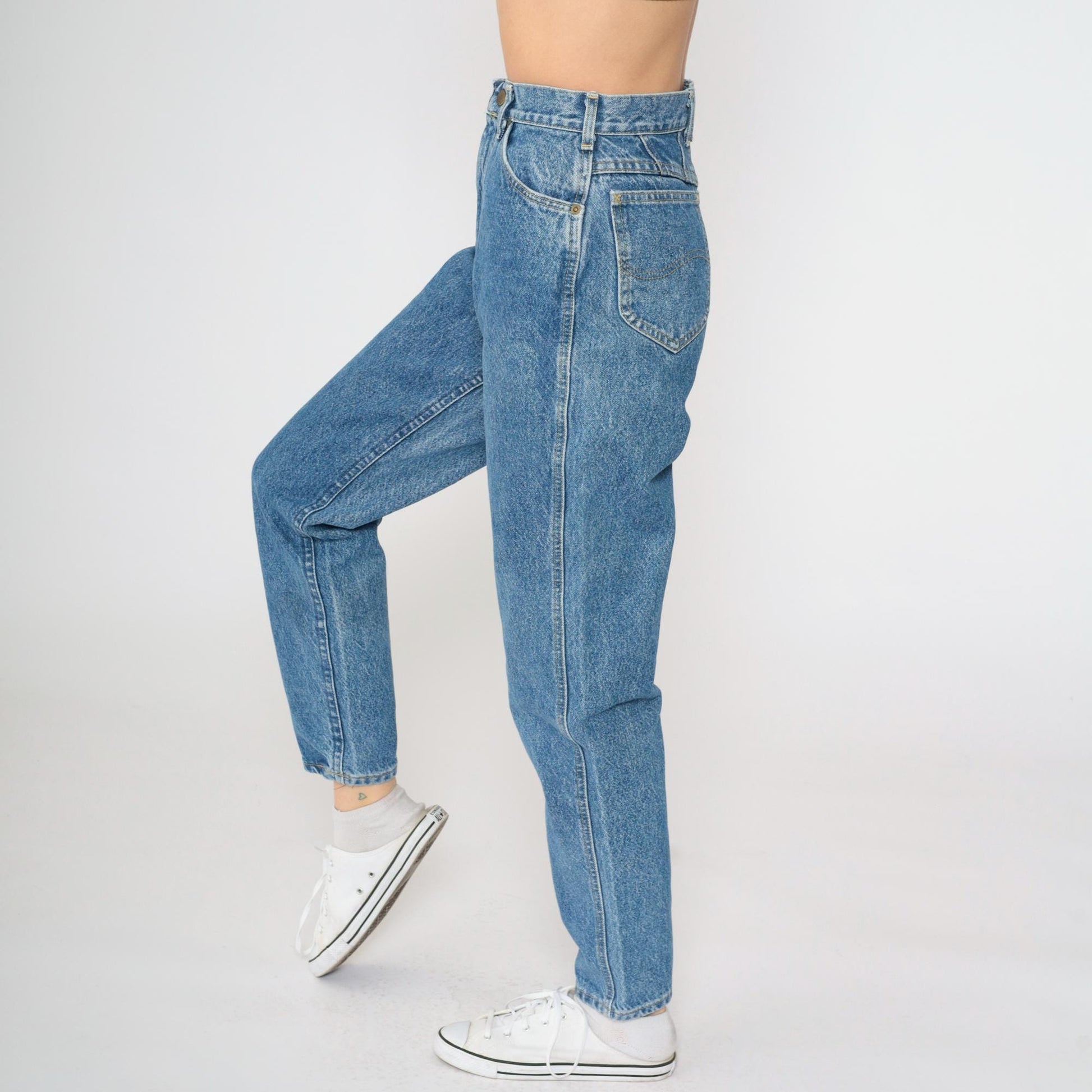 80s Lee High Waist Tapered Jeans Blue Denim Size 6