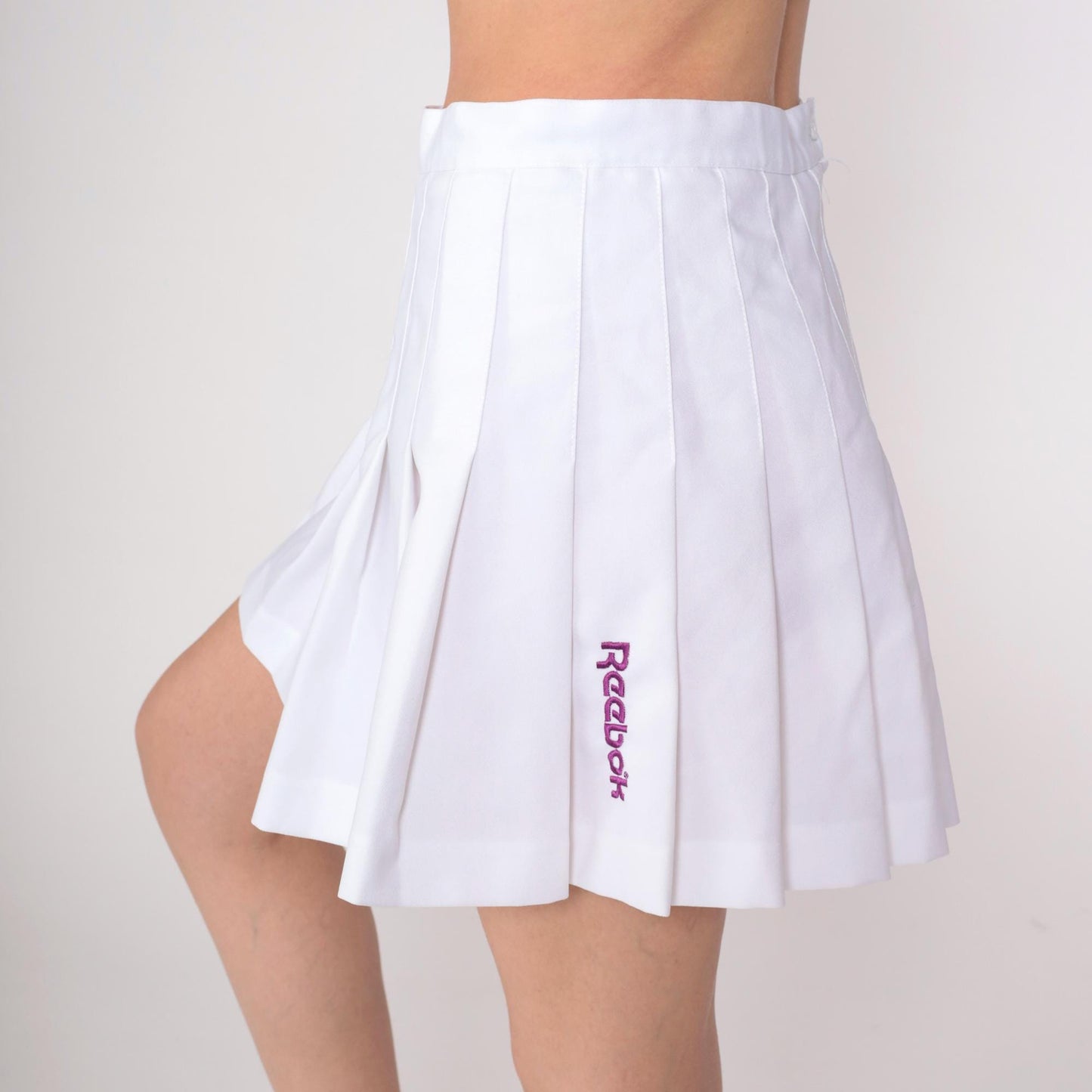 90s Reebok White Pleated Mini Skirt High Waist Side Zip Small