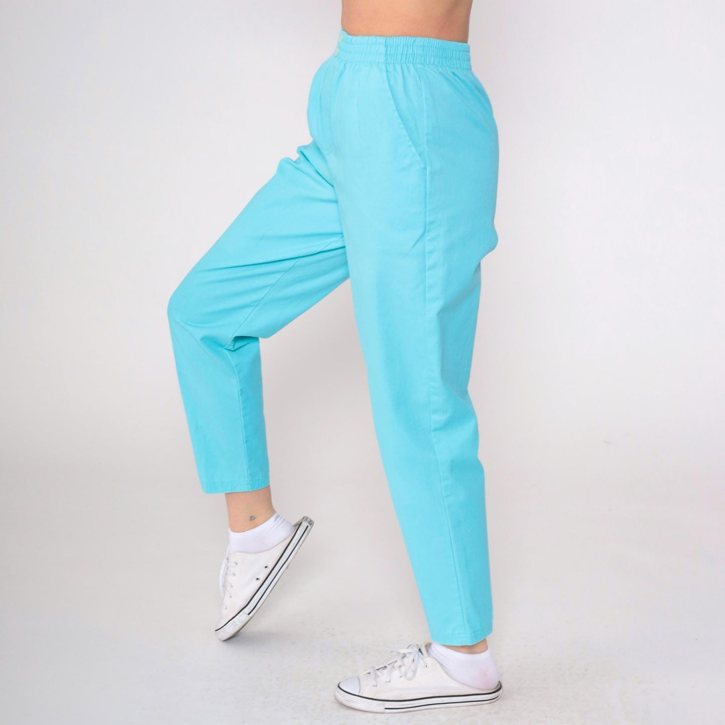 80s Bobbie Brooks Blue Tapered Pull-On Trousers Elastic Waist Petite Small