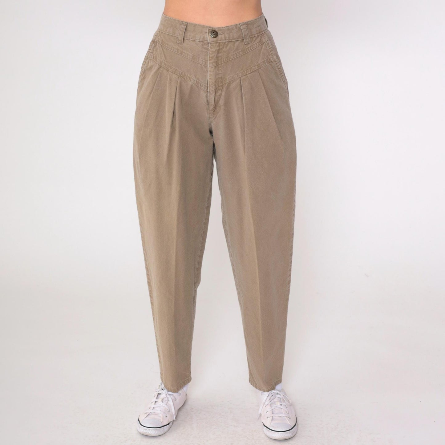 90s Cherokee Brown Cotton High-Waisted Pleated Trousers Small