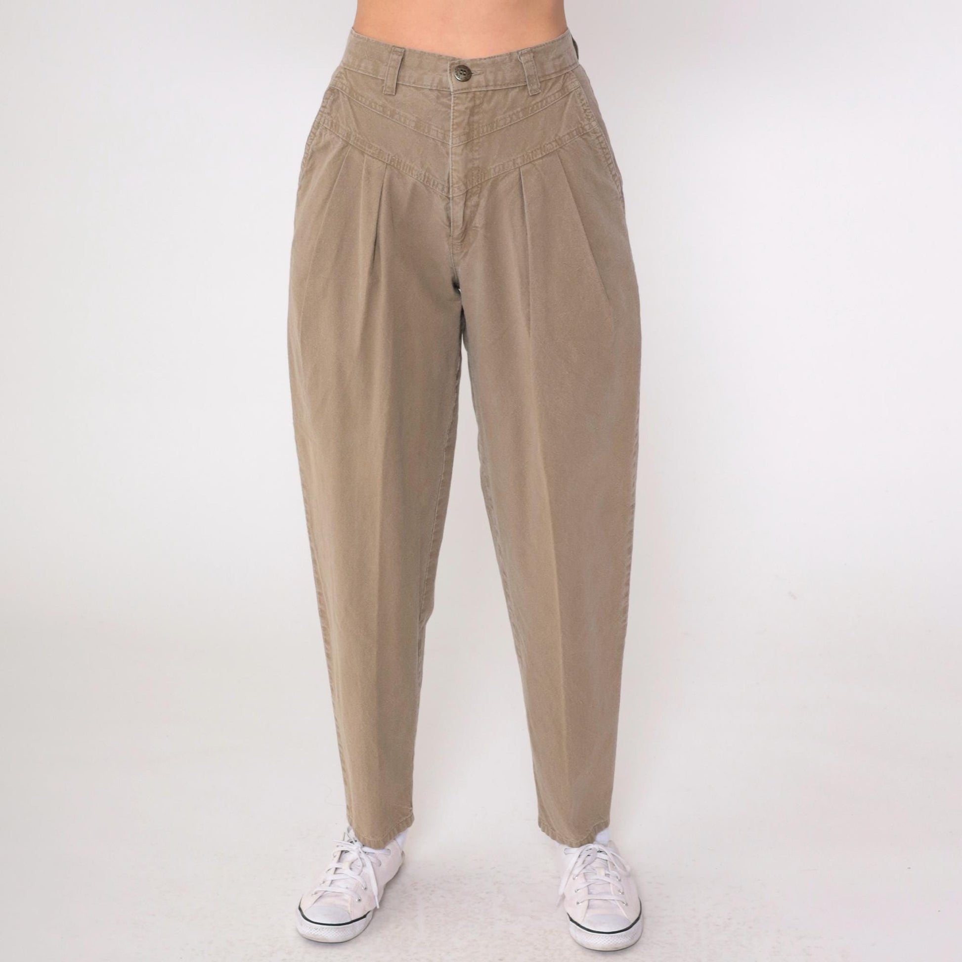 90s Cherokee Brown Cotton High-Waisted Pleated Trousers Small