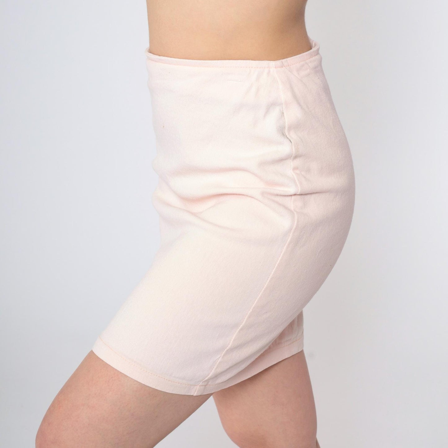 90s Baby Pink Denim Mini Skirt High Waisted Bodycon Jean Skirt Medium