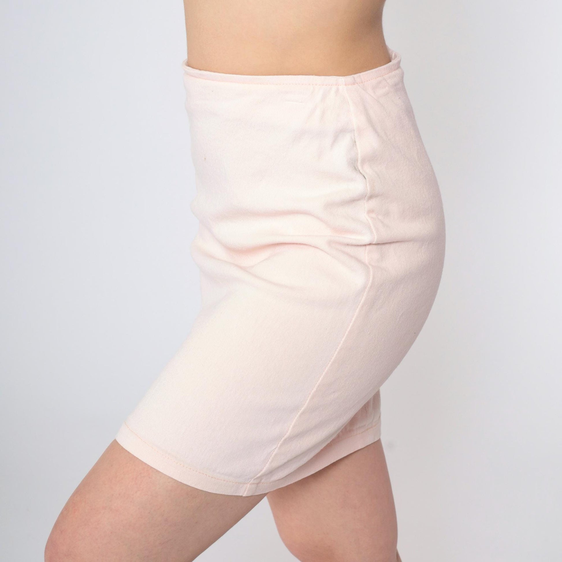 90s Baby Pink Denim Mini Skirt High Waisted Bodycon Jean Skirt Medium