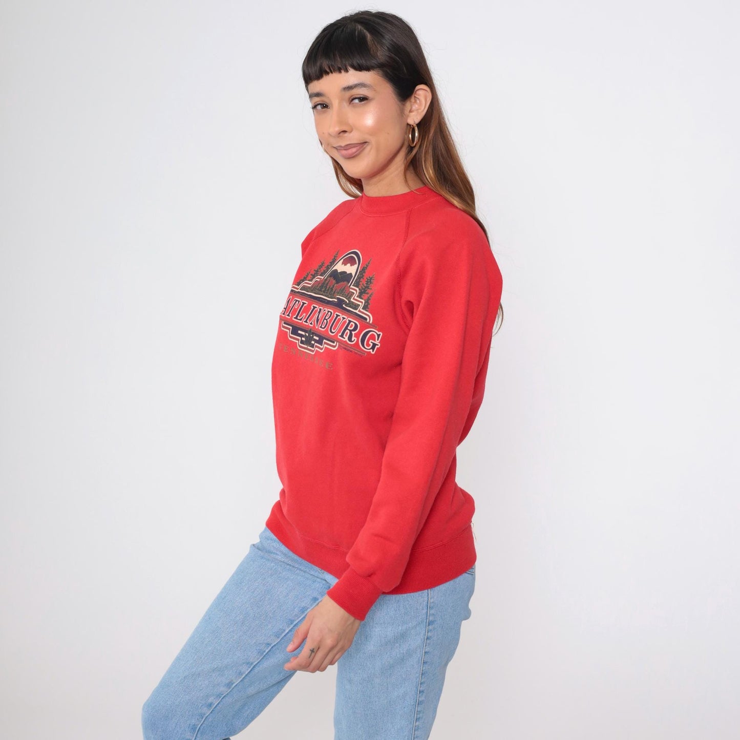 90s Gatlinburg Tennessee Sweatshirt Red Crewneck Great Smoky Mountains Graphic Medium