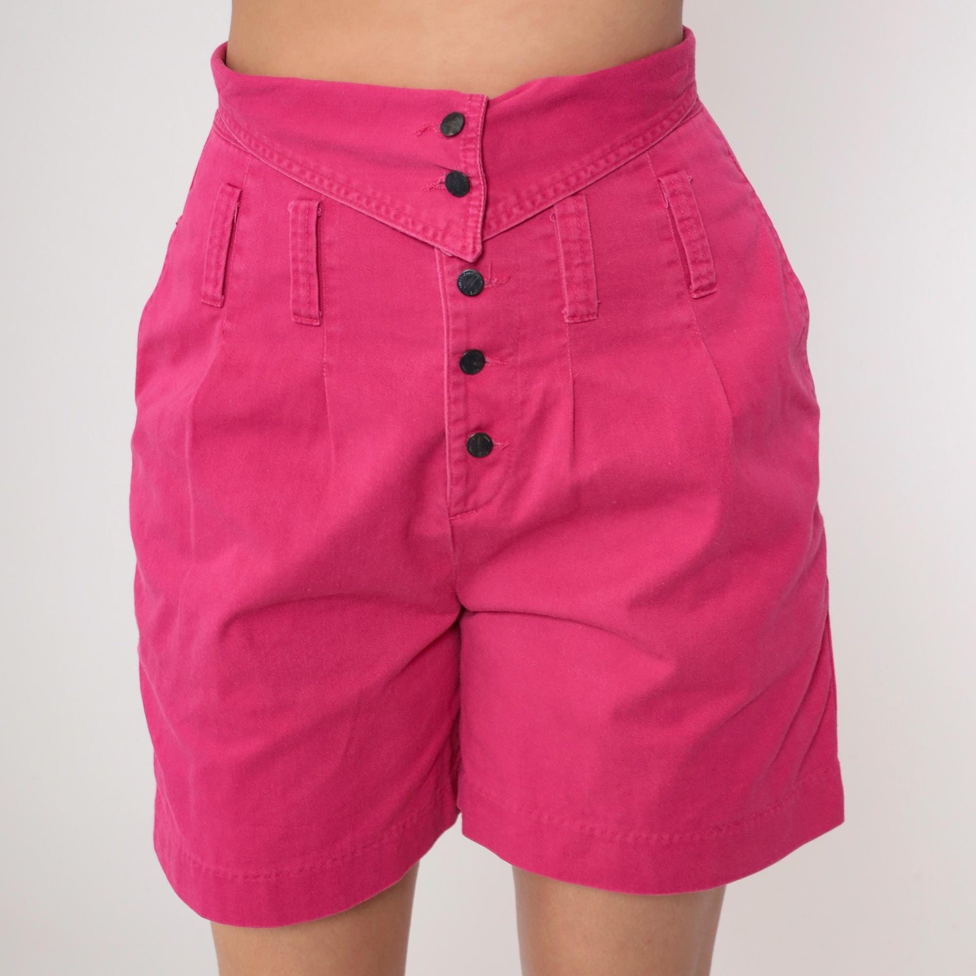 90s Palmettos Hot Pink Denim Shorts High Waisted Pleated Jean Shorts Medium 9