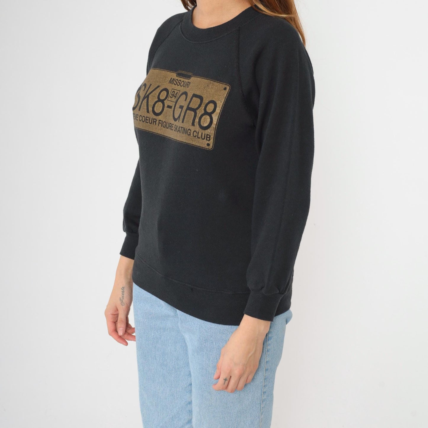 1994 Creve Coeur Figure Skating Club Sweatshirt SK8-GR8 Black Raglan Small