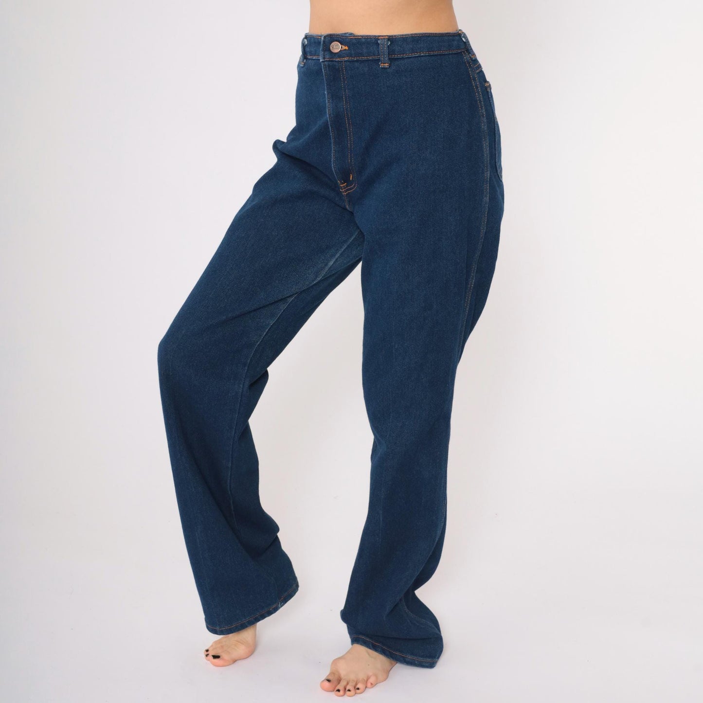 80s H.I.S Chic High-Waist Straight-Leg Jeans Dark Wash Denim Large 32