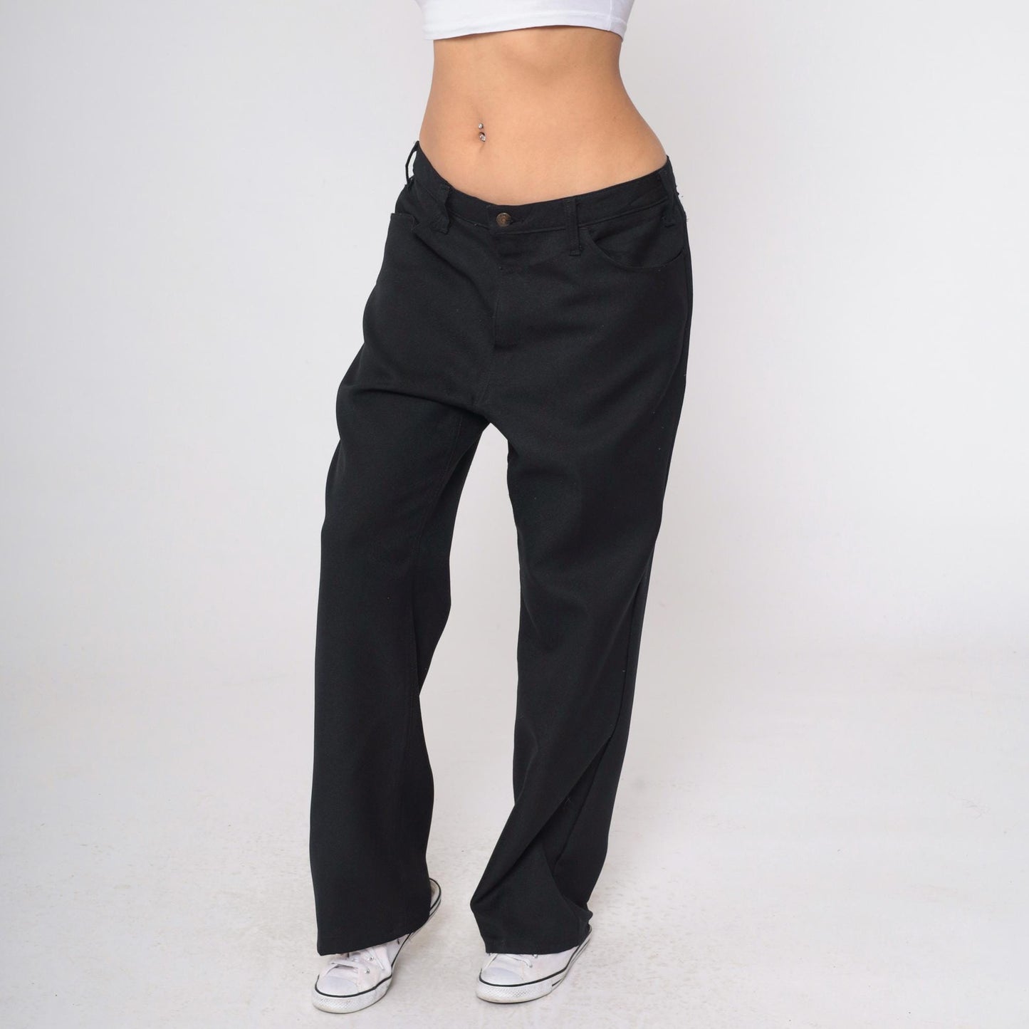 70s Levi's Black High Rise Straight Leg Trousers 38 x 30