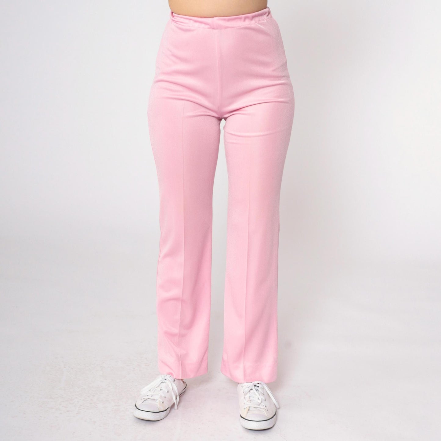 90s Baby Pink Flared Pants High Waist Elastic Trousers Extra Small