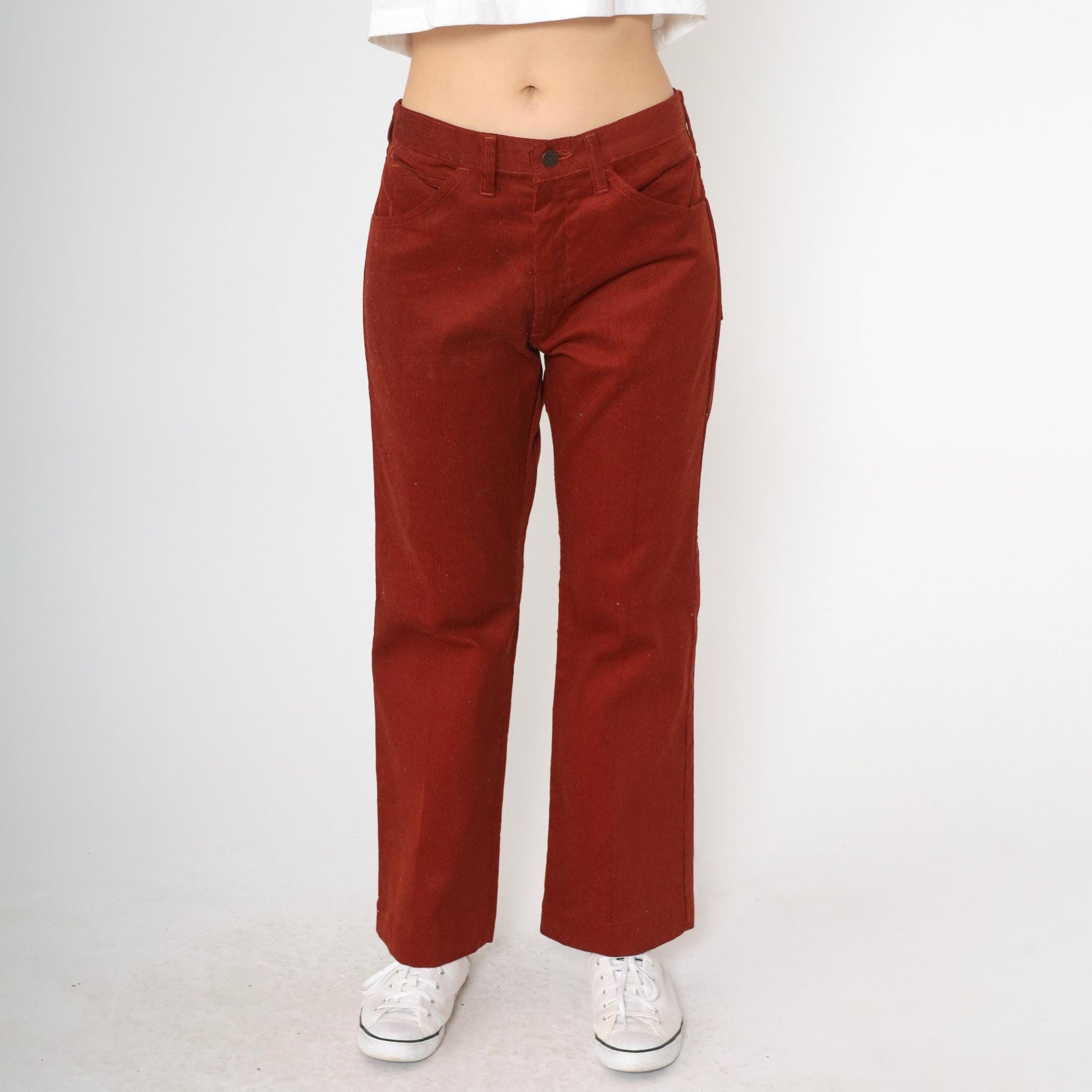 70s Roebucks Corduroy Flared Trousers Rust High Waist Men's Medium 33x30