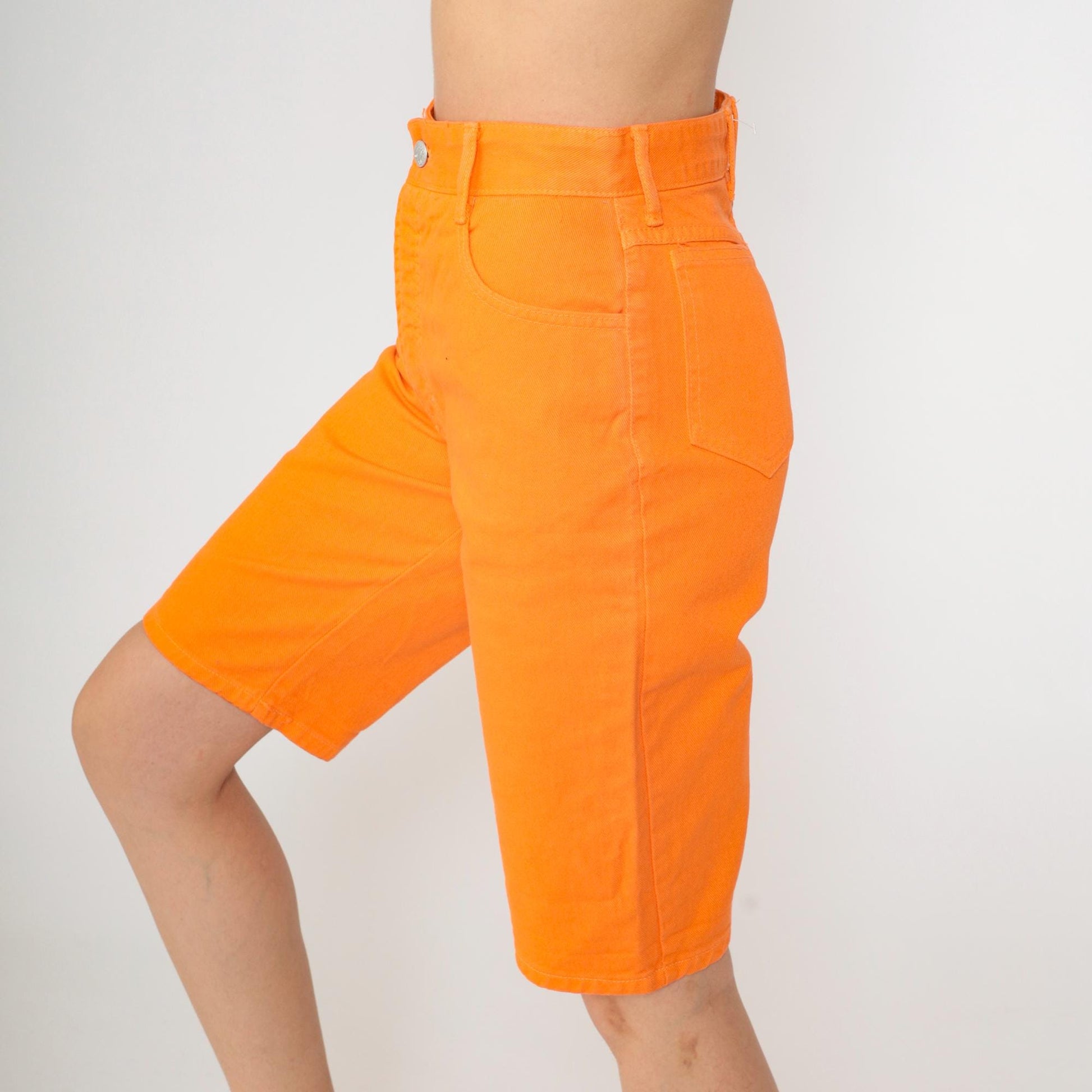 90s Bongo Denim Bermuda Shorts Bright Orange High Waist Extra Small