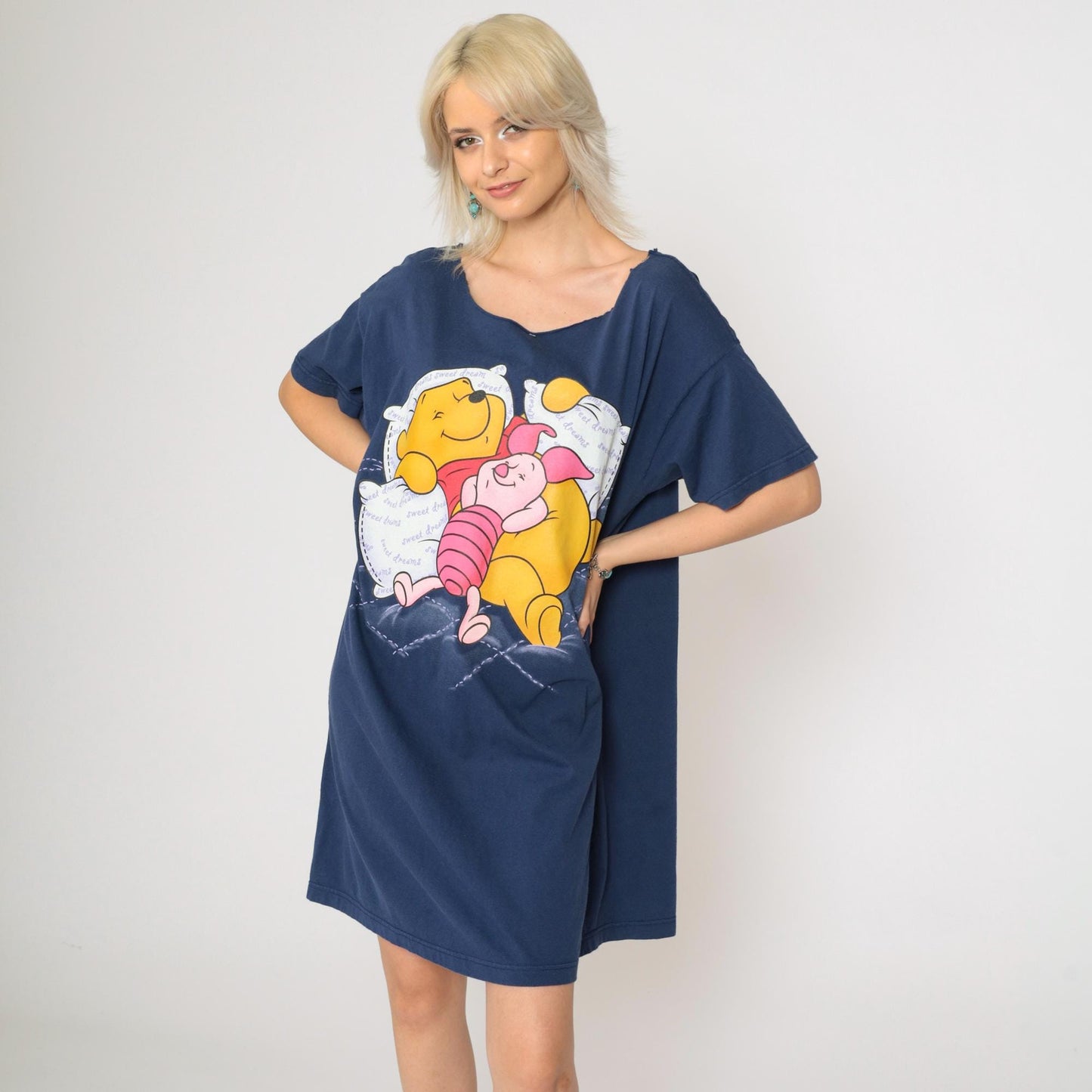 90s Winnie The Pooh Piglet Pajama Dress Disney Mini Navy Blue XXL Plus Size