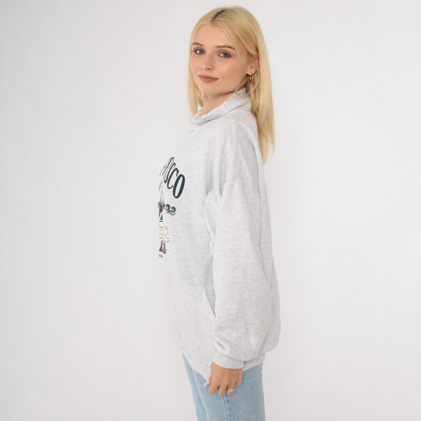 90s San Francisco Golden Gate Bridge Quarter Zip Sweatshirt Heather Grey Plus Size XXL