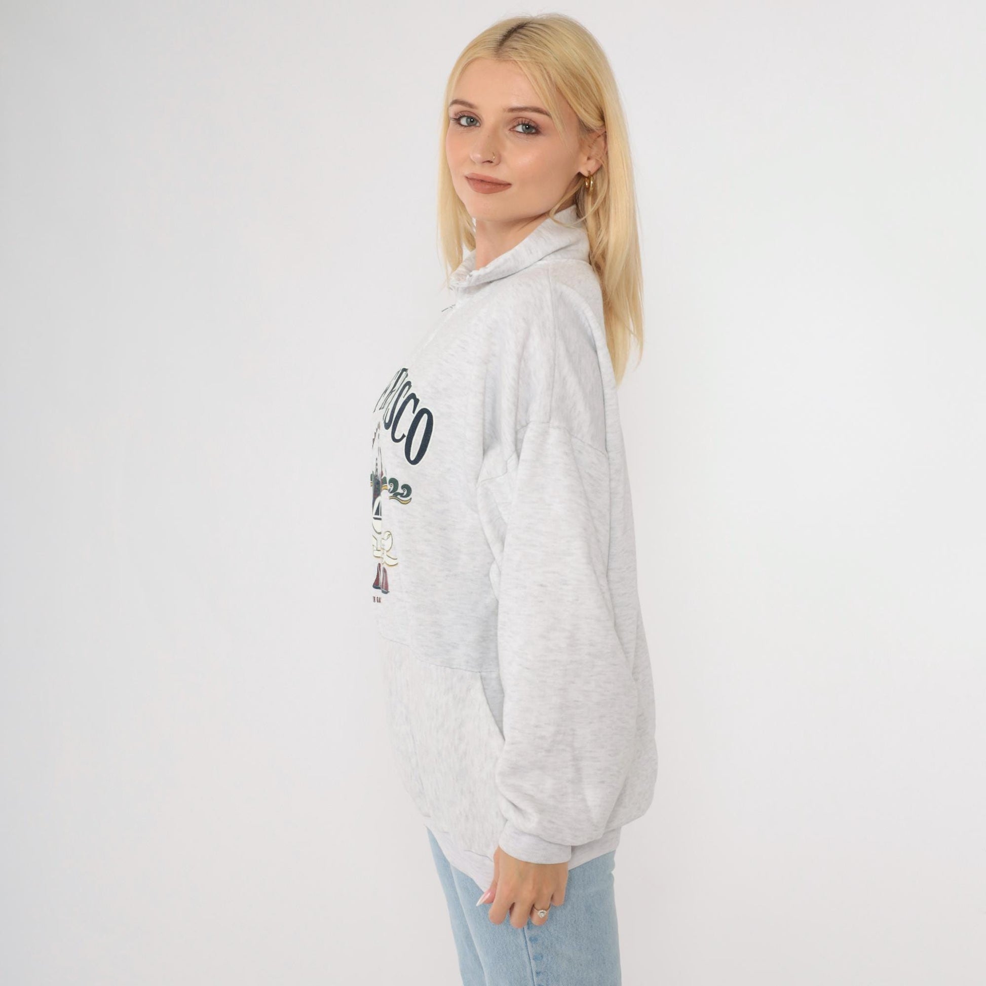 90s San Francisco Golden Gate Bridge Quarter Zip Sweatshirt Heather Grey Plus Size XXL