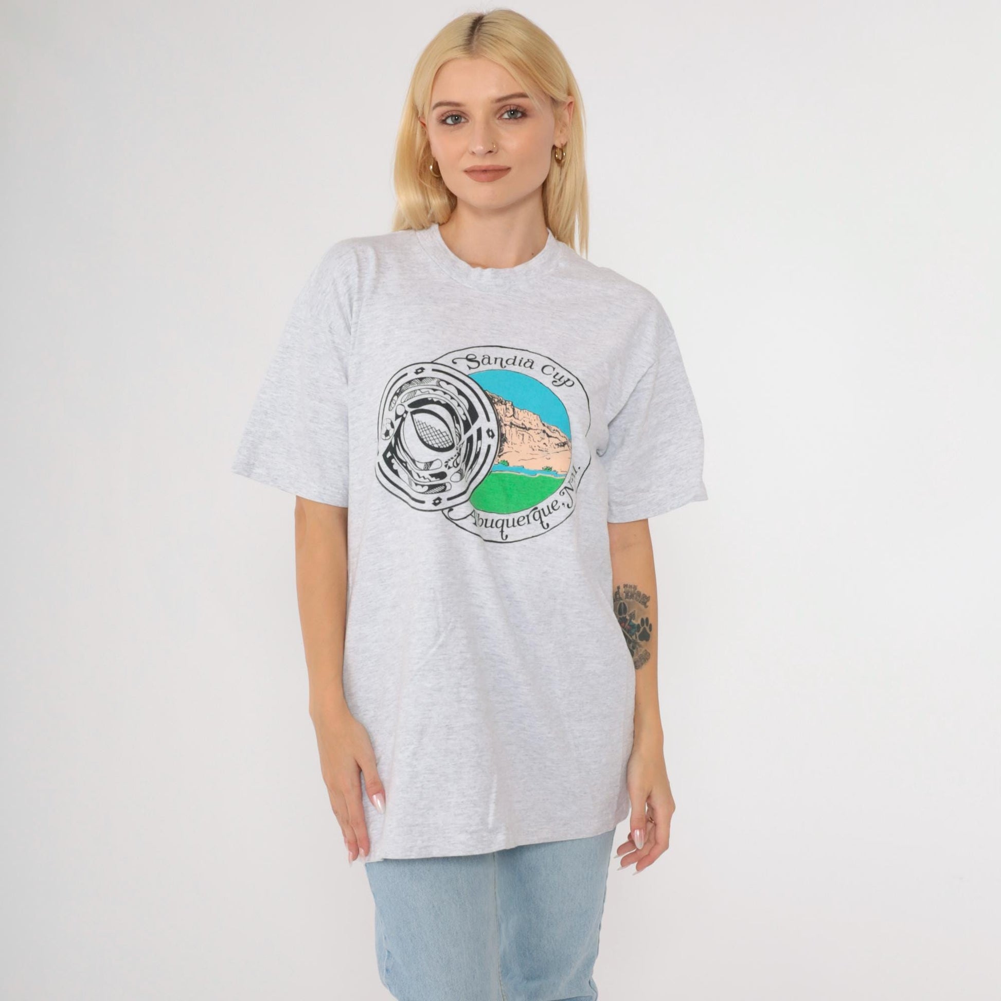 90s Sandia Cup Albuquerque Soccer Tournament Graphic T-Shirt Lotto Grey Medium