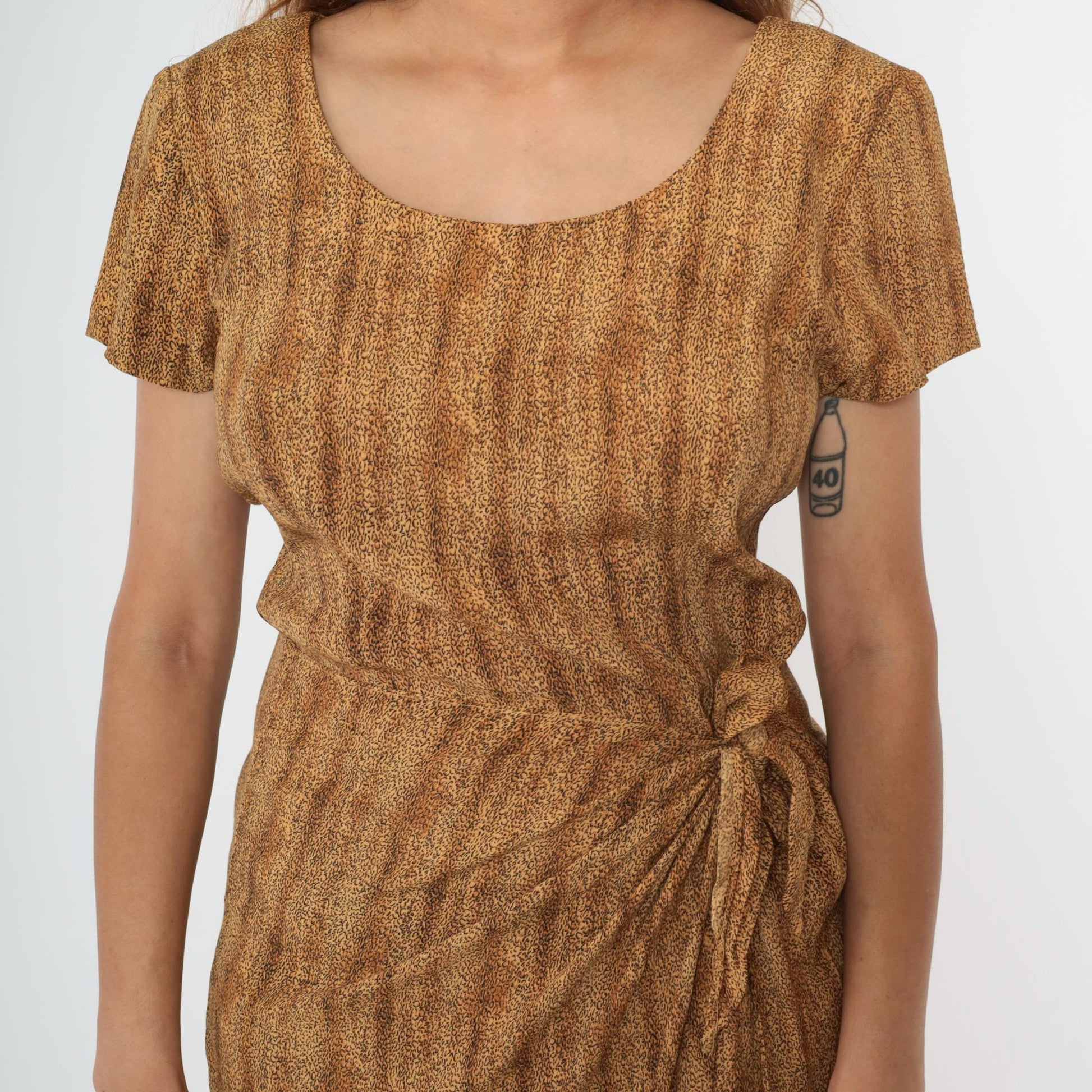 90s Jessica Howard Leopard Print Mini Dress Wrap Waist Short Sleeve Medium