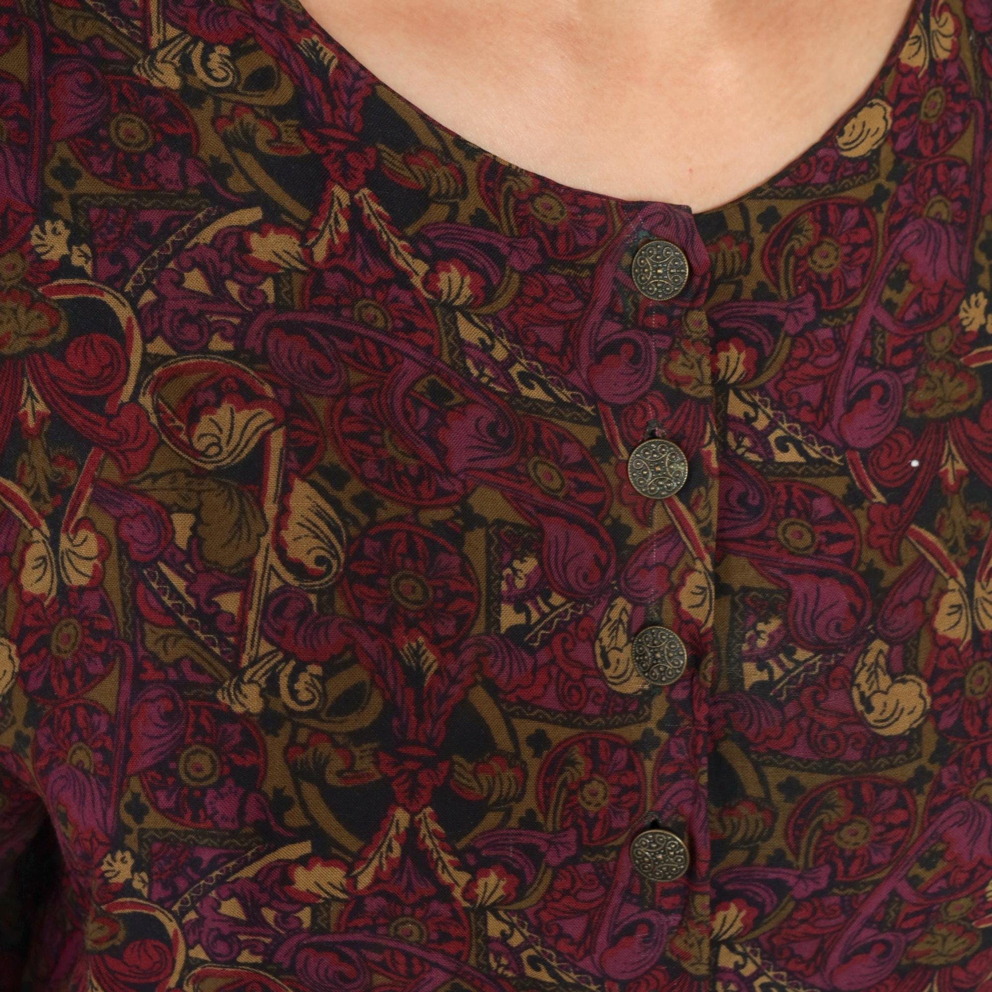 90s Ivy Impressions Floral Midi Shirtdress Purple Rayon Button Up Large