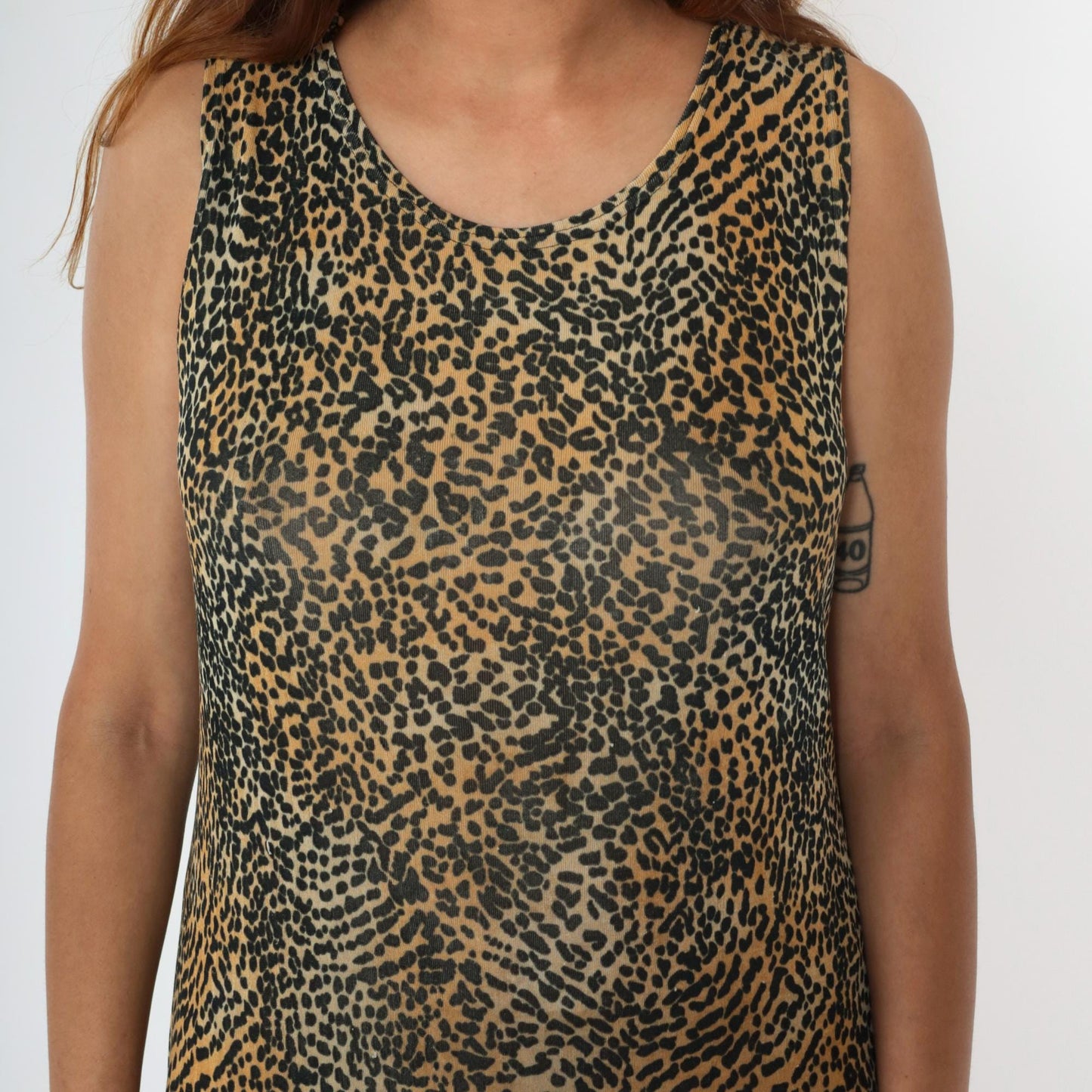 90s Kathie Lee Leopard Print Maxi Dress Sleeveless Column Medium