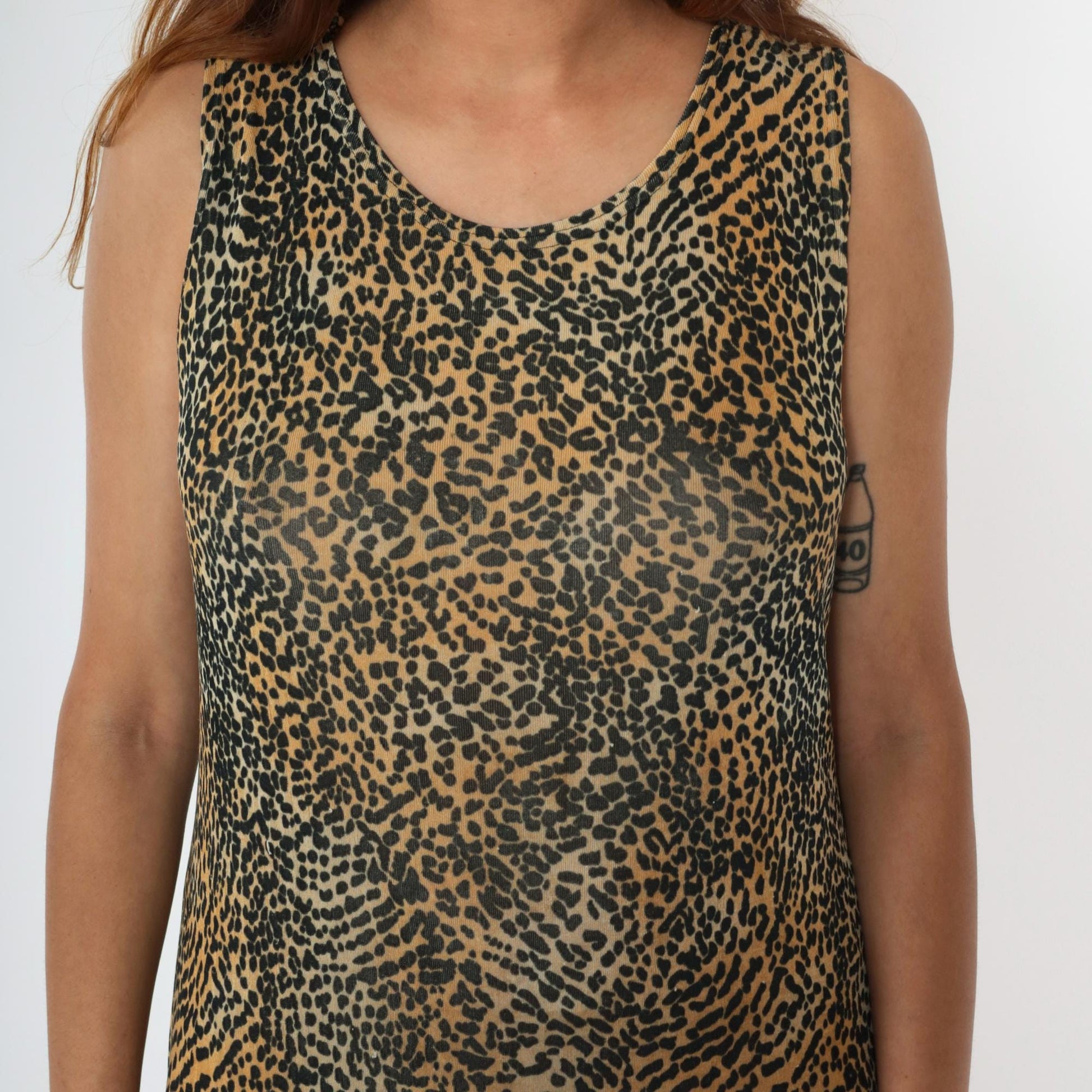 90s Kathie Lee Leopard Print Maxi Dress Sleeveless Column Medium