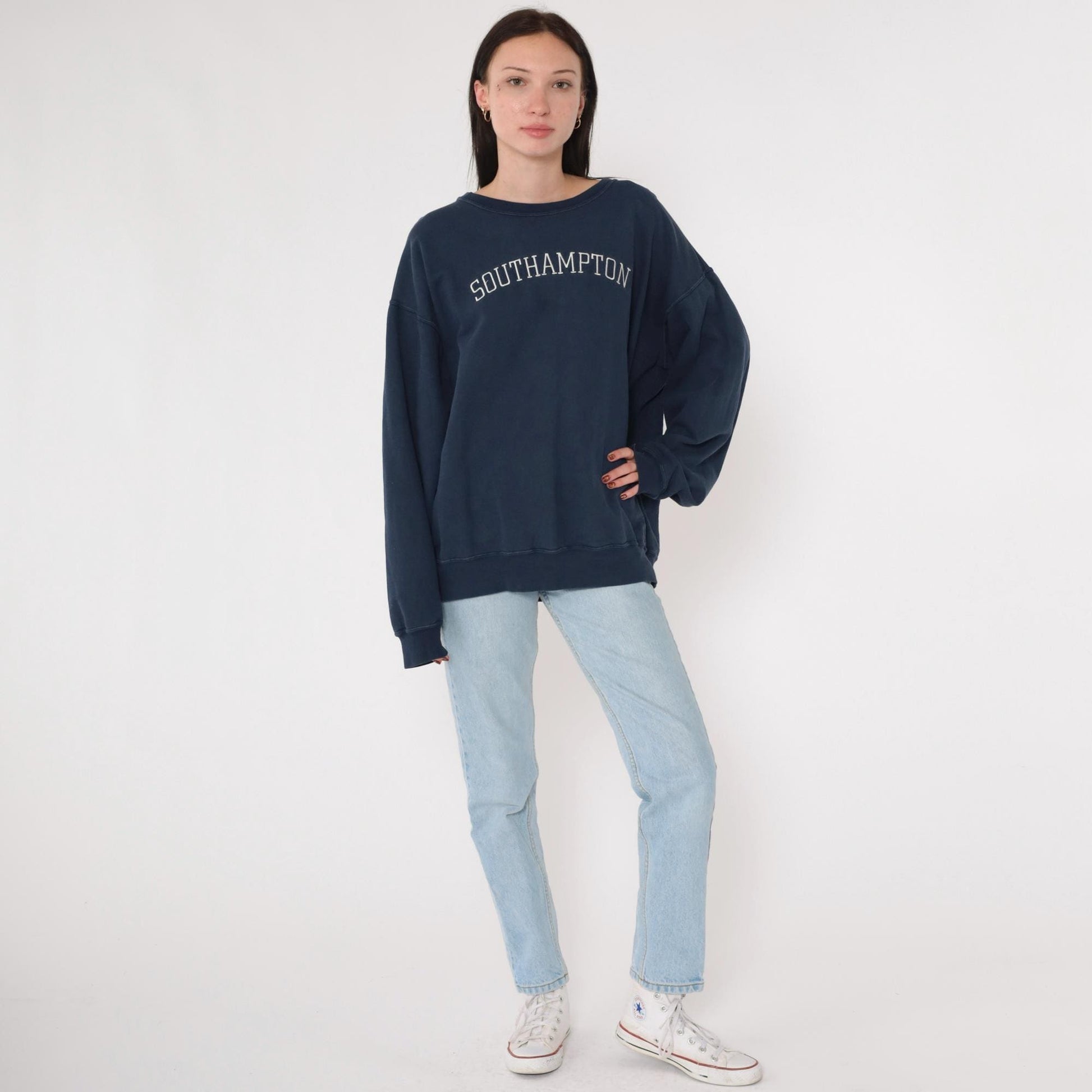 90s Southampton Hamptons Navy Embroidered Sweatshirt Crewneck Large L
