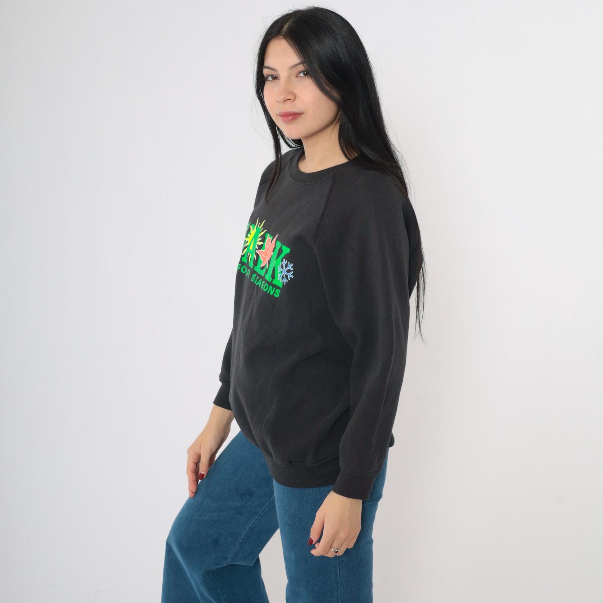 90s Lee Walk The Four Seasons Neon Graphic Sweatshirt Black Raglan Large