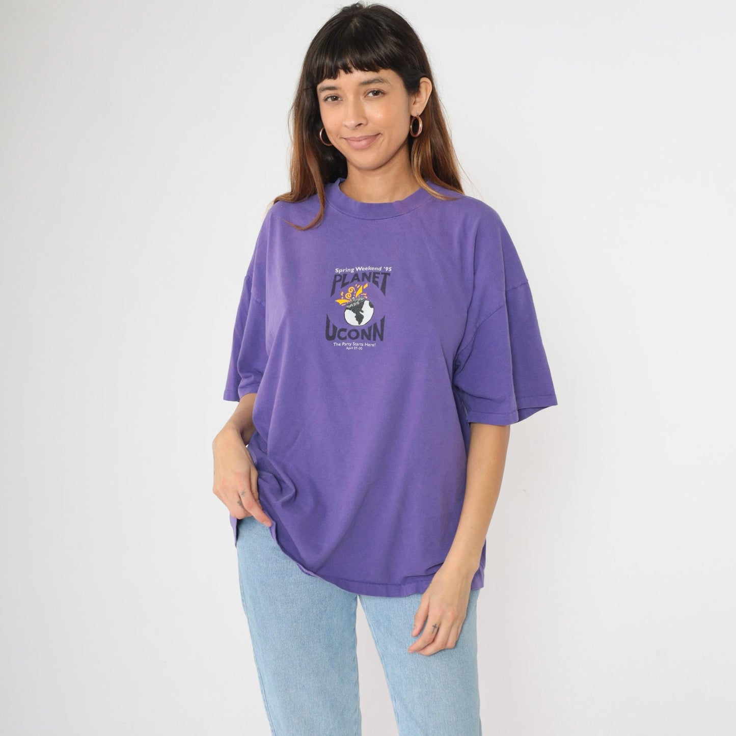 1995 UConn Spring Weekend Planet Graphic T-Shirt Purple Cotton XXL