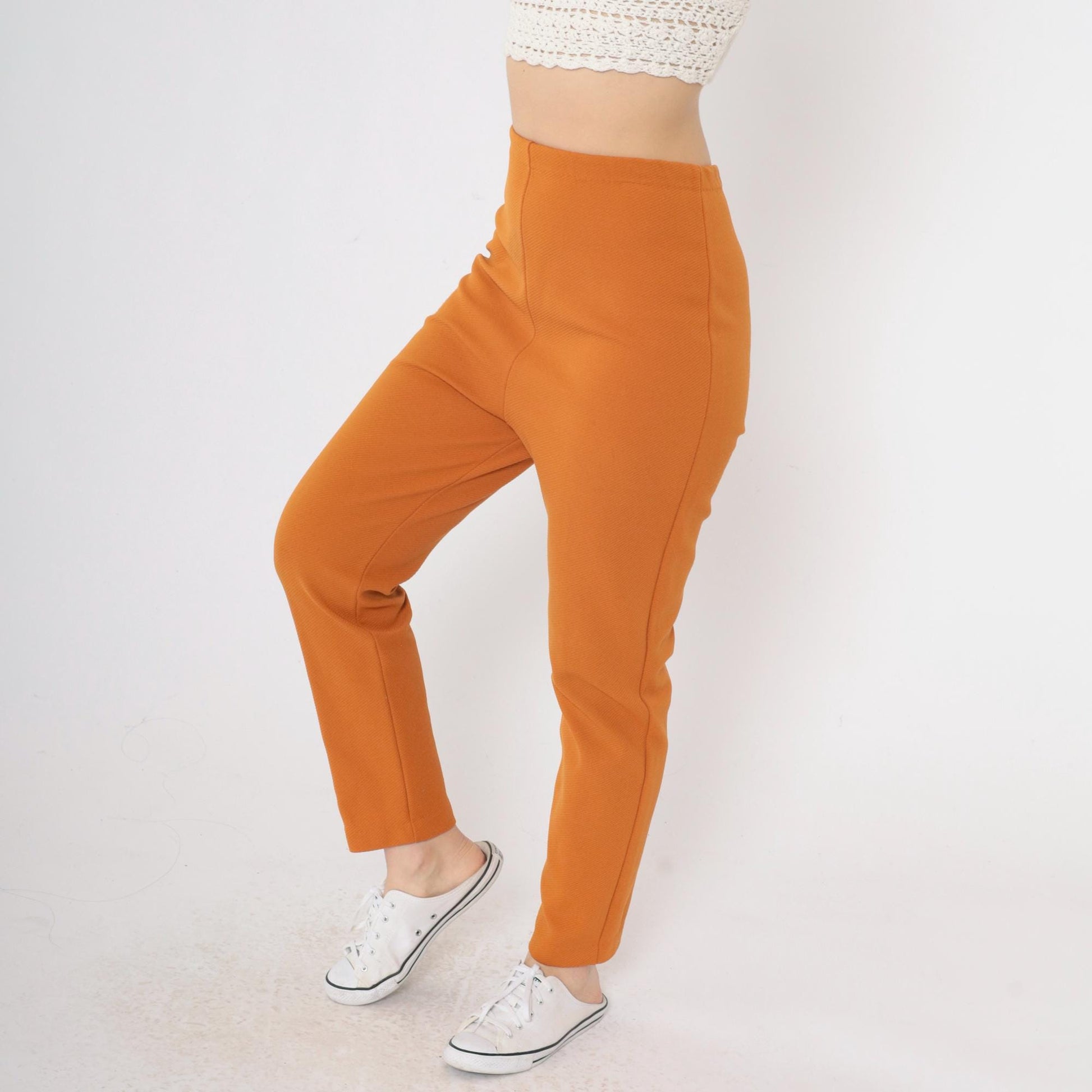 60s W & G Sportswear High Waisted Slim Nylon Pants Burnt Orange Small S