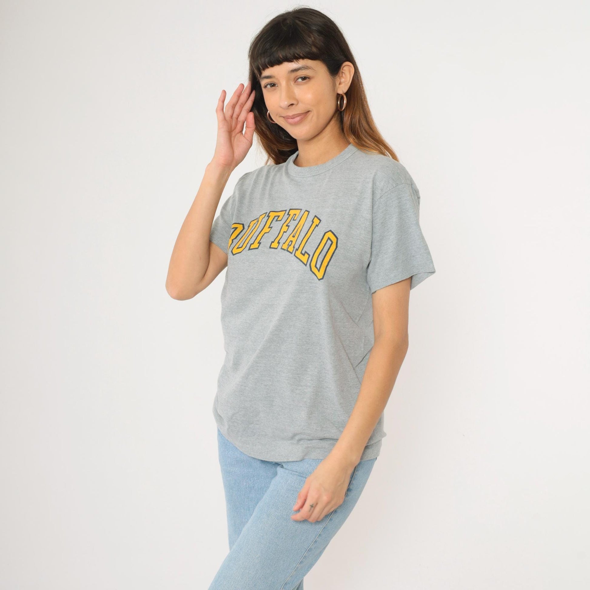 90s Buffalo New York Graphic T-Shirt Hearse Grey Hanes Crewneck Large
