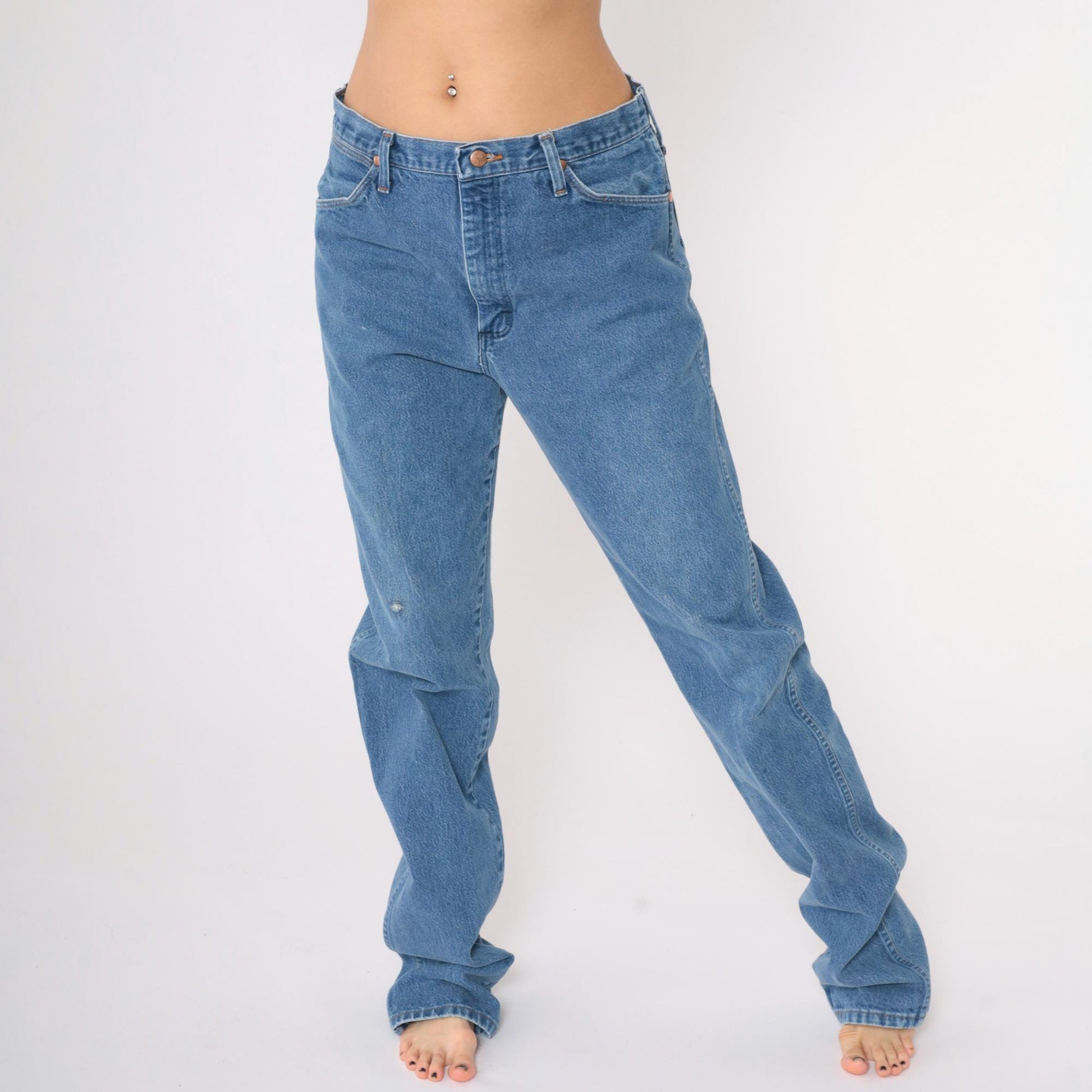 90s Wrangler Straight Leg High Rise Jeans Blue Denim Men's 35x38