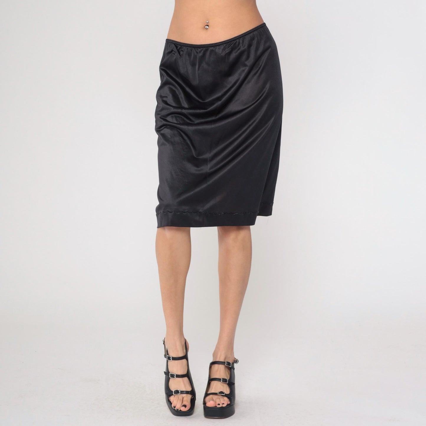 70s Black Slip Skirt High Waisted Pencil Lingerie Extra Large XXL
