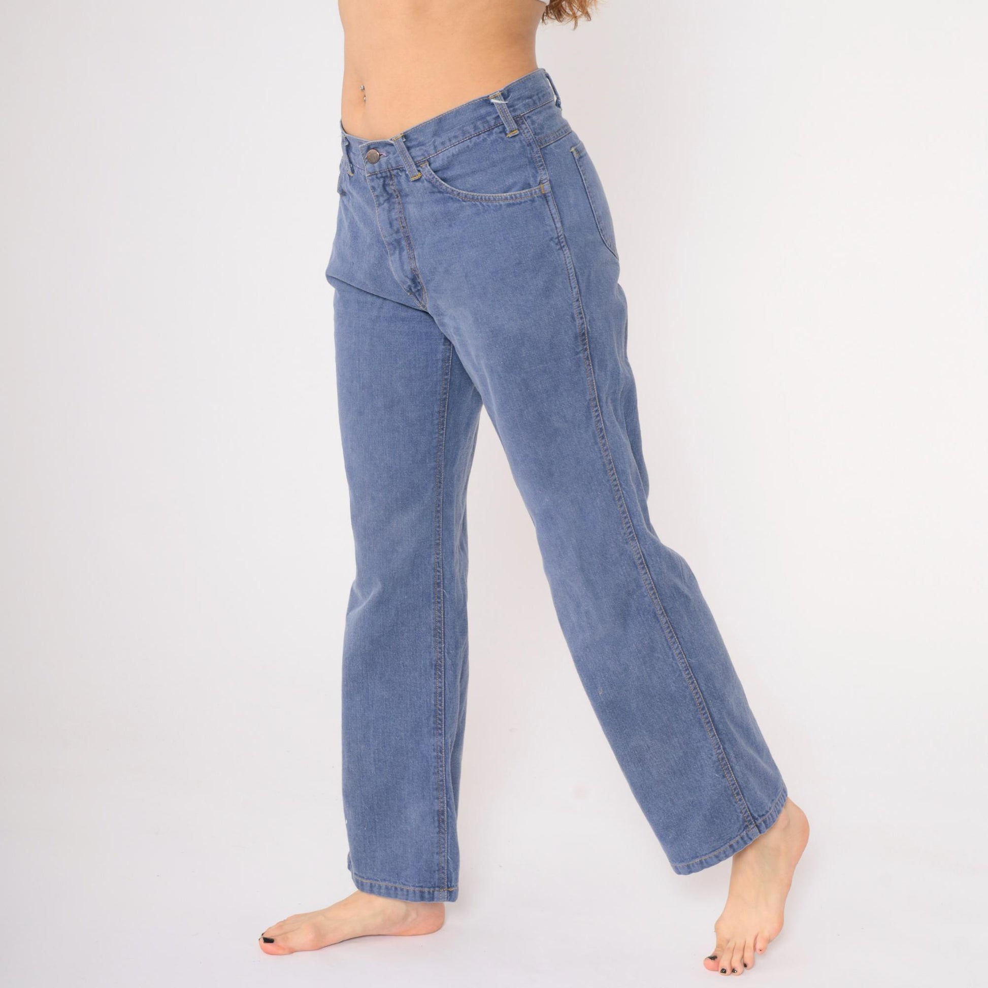 70s Bell Bottom Jeans Denim Mid Rise Blue Jean Team Medium