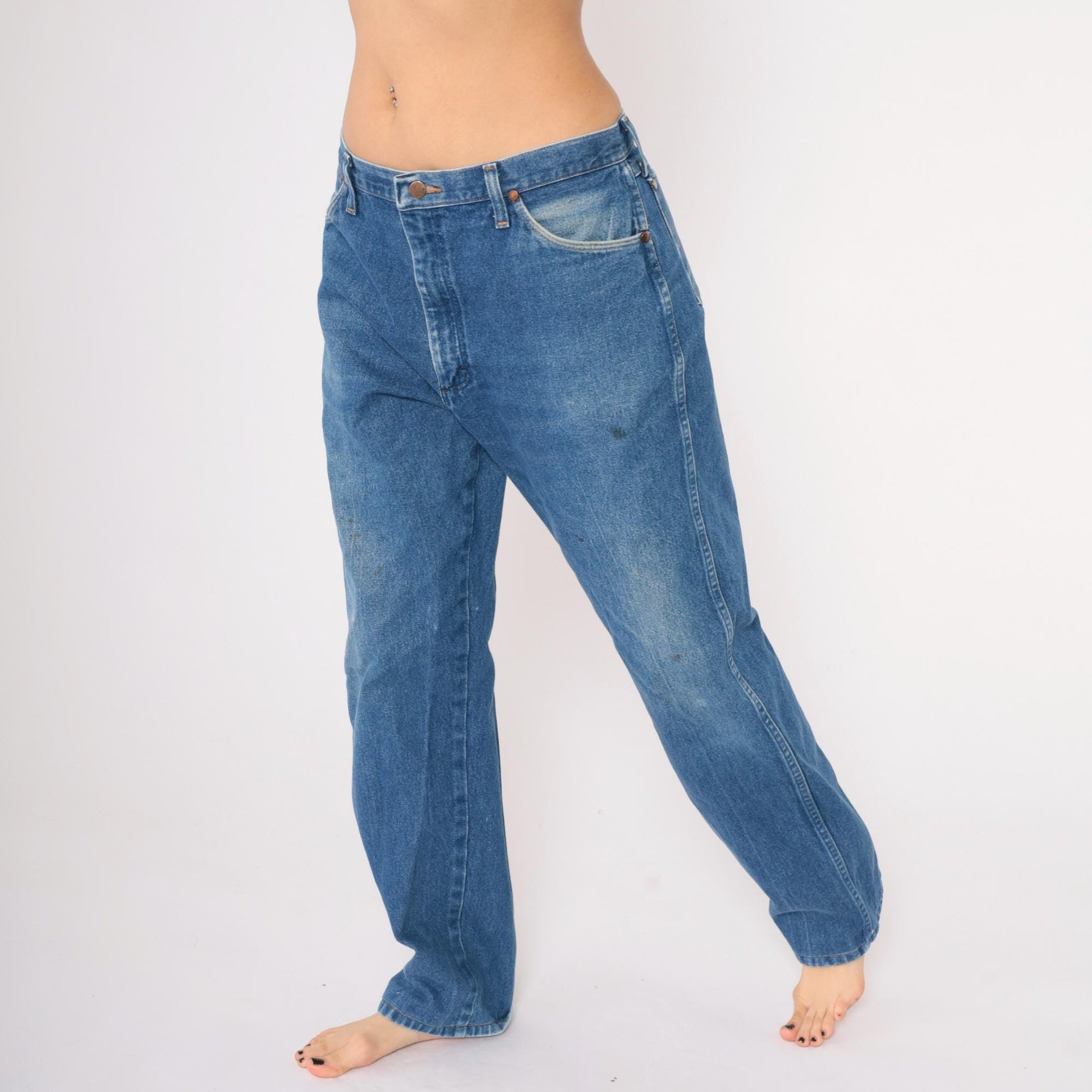 90s Wrangler Straight Leg High Rise Jeans Blue Denim Men's 36x34