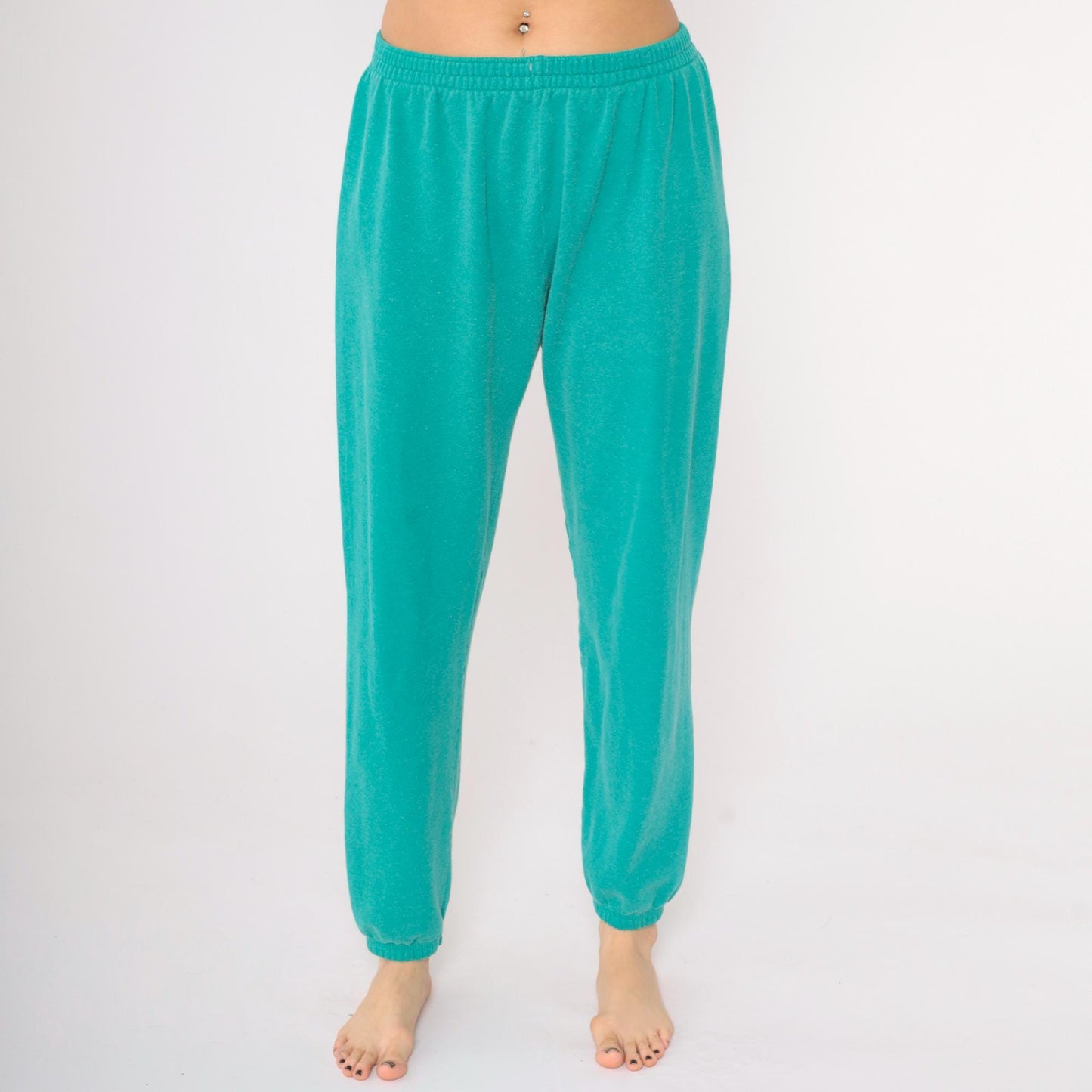 90s Hanes Turquoise Joggers Sweatpants Elastic Waist Large