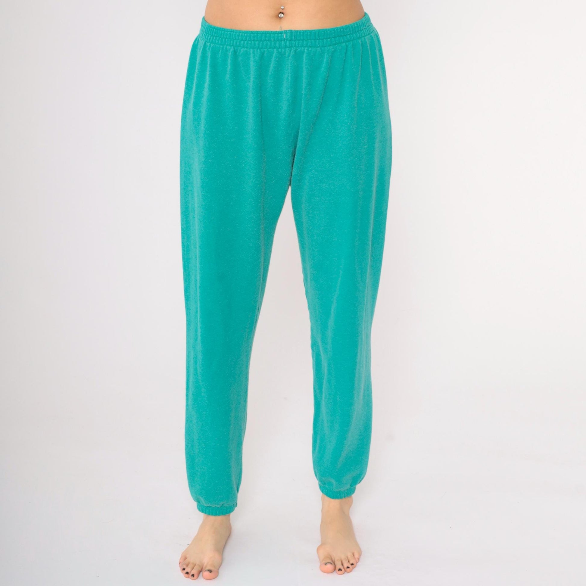 90s Hanes Turquoise Joggers Sweatpants Elastic Waist Large